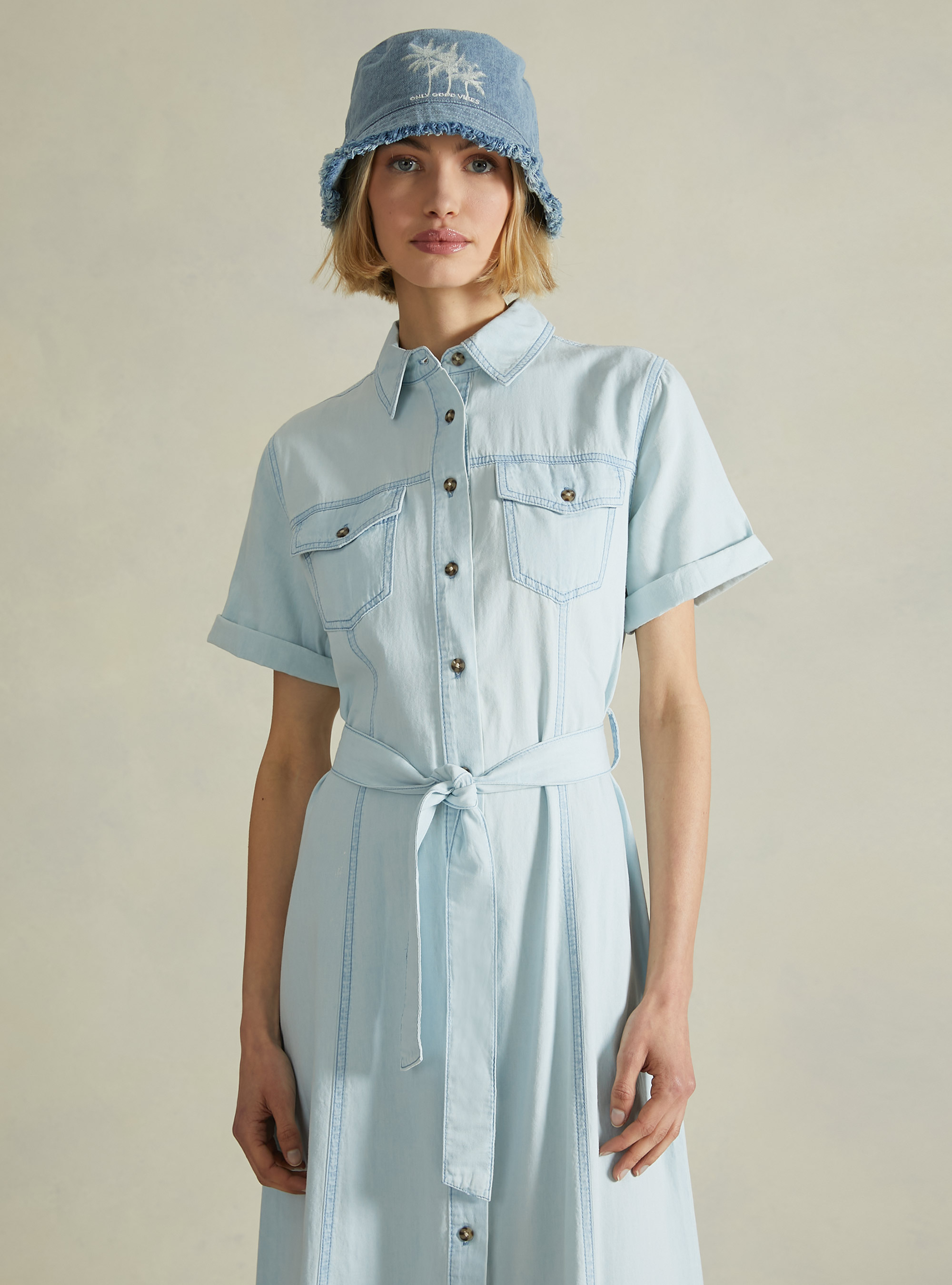 Denim chemisier dress, D007 LIGHT AZURE