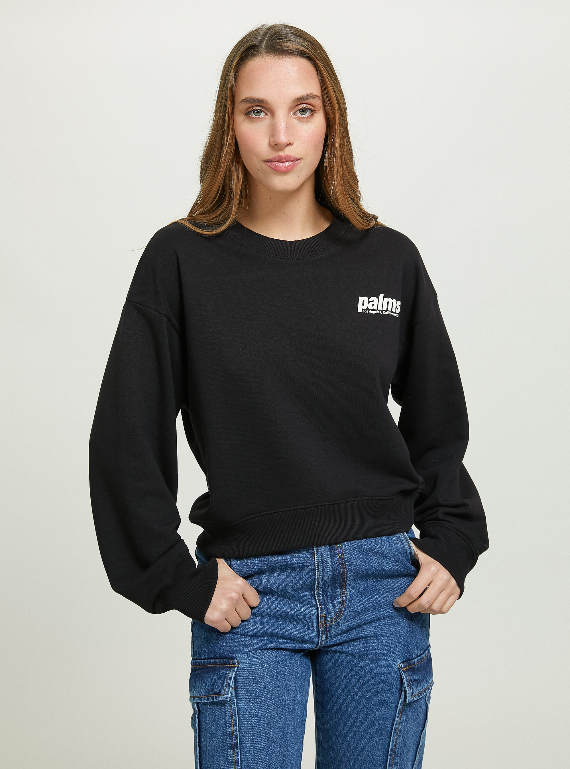 Cropped sweatshirt with lettering print, BK1 BLACK