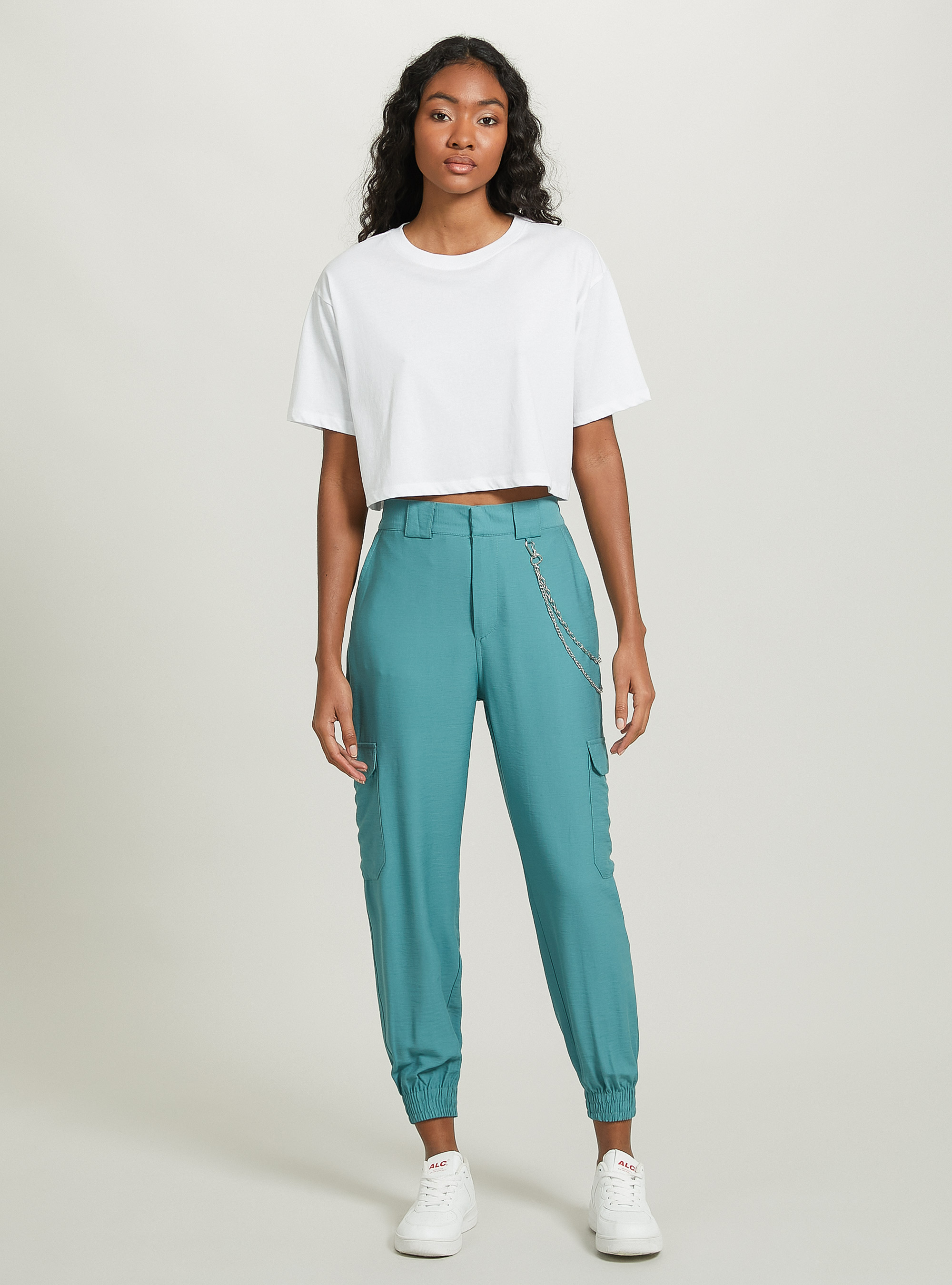 Linen blend chain trousers, GN2 GREEN MEDIUM