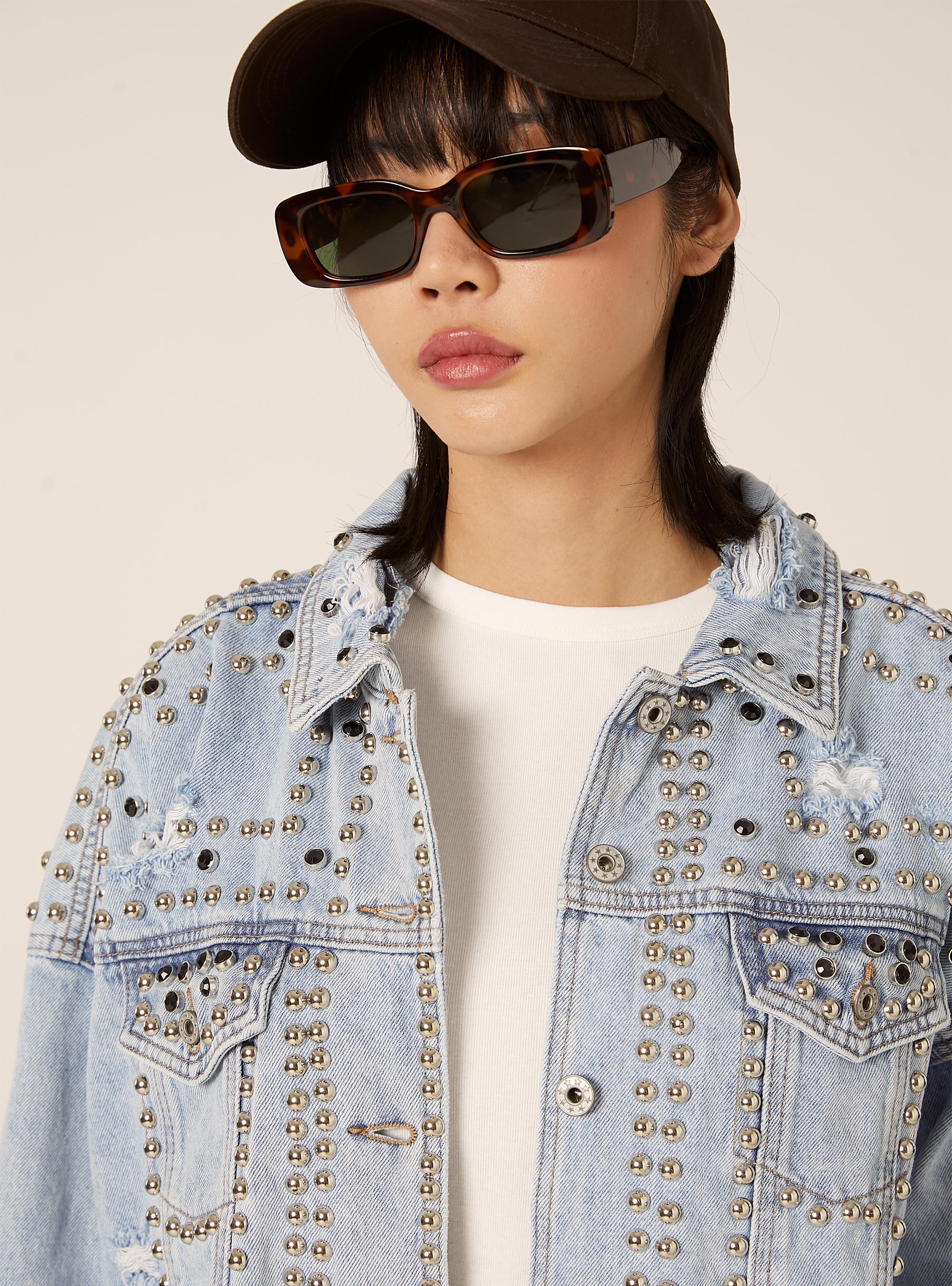 Giacca in denim con borchie, D007 LIGHT AZURE