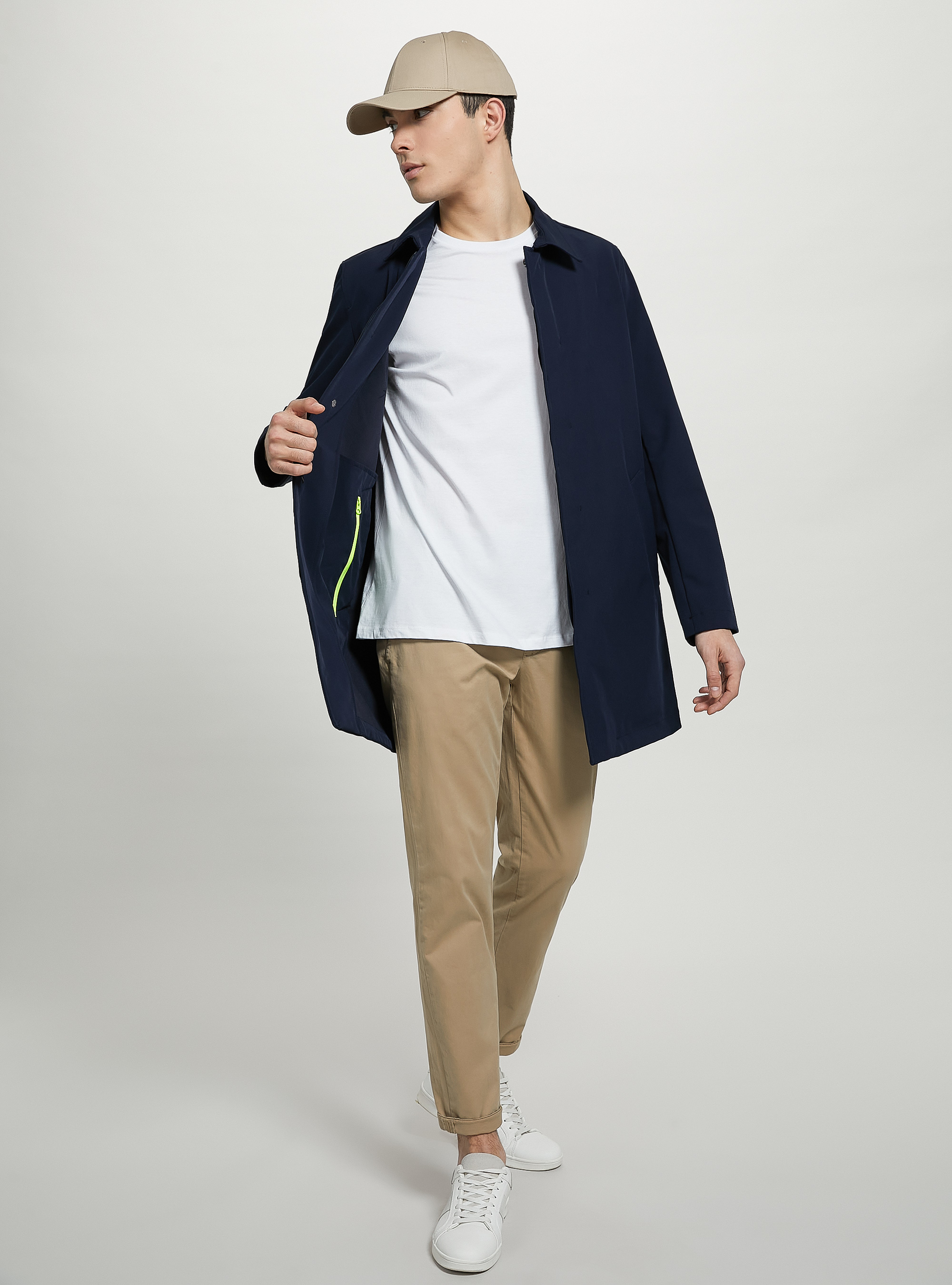 Plain-coloured trench coat with zip, NA1 NAVY DARK