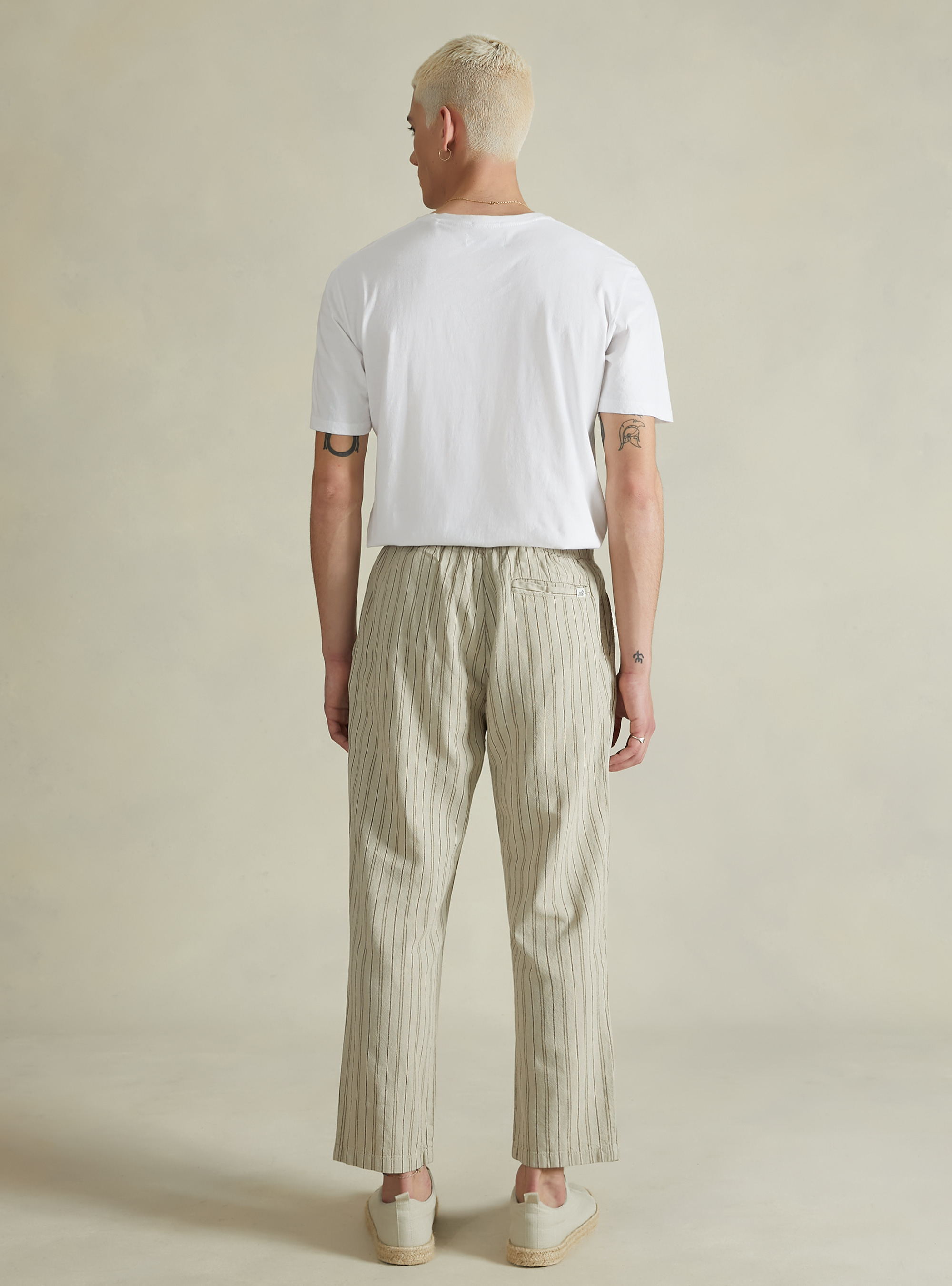 Gestreifte Jogginghose aus einer Leinenmischung, BG2 BEIGE MEDIUM