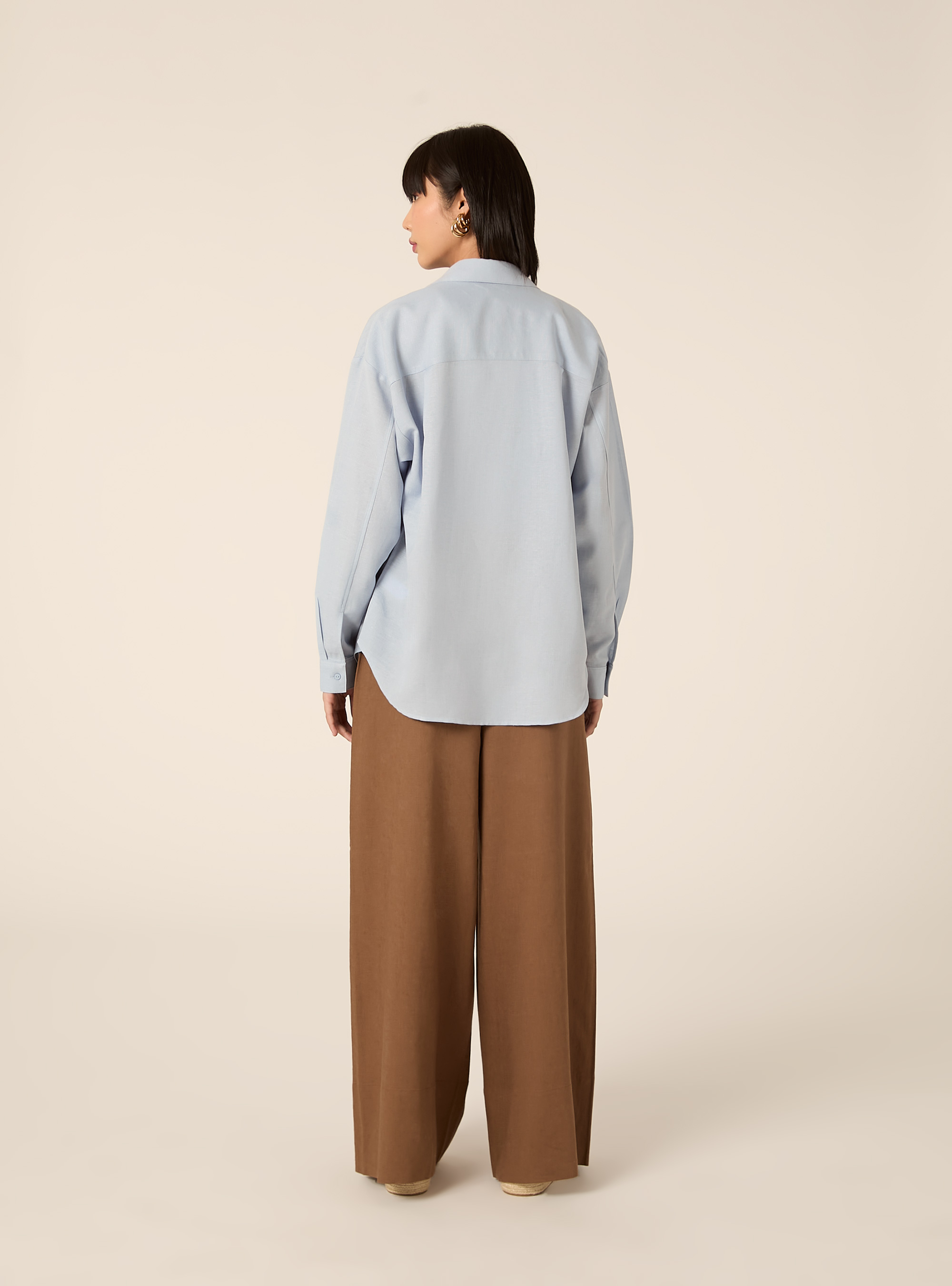 Camicia in misto lino tinta unita, AZ3 AZURE LIGHT