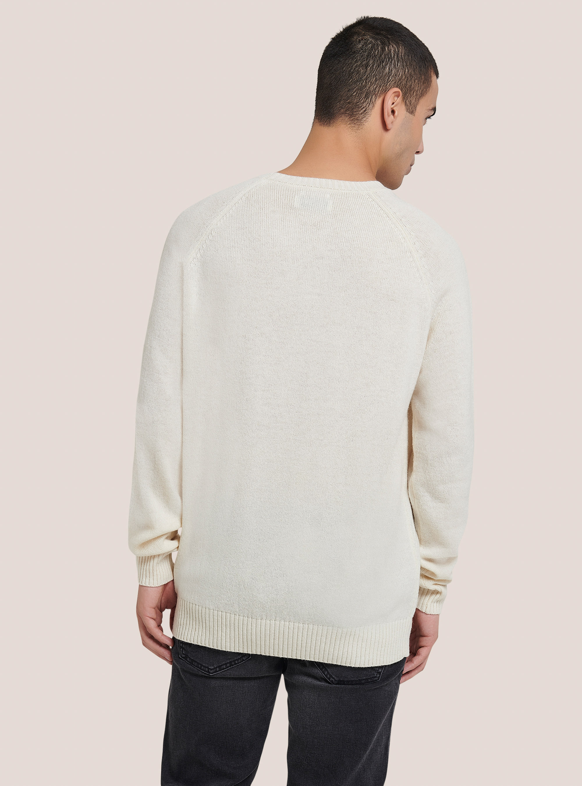 Wool blend crew-neck pullover, WHITE