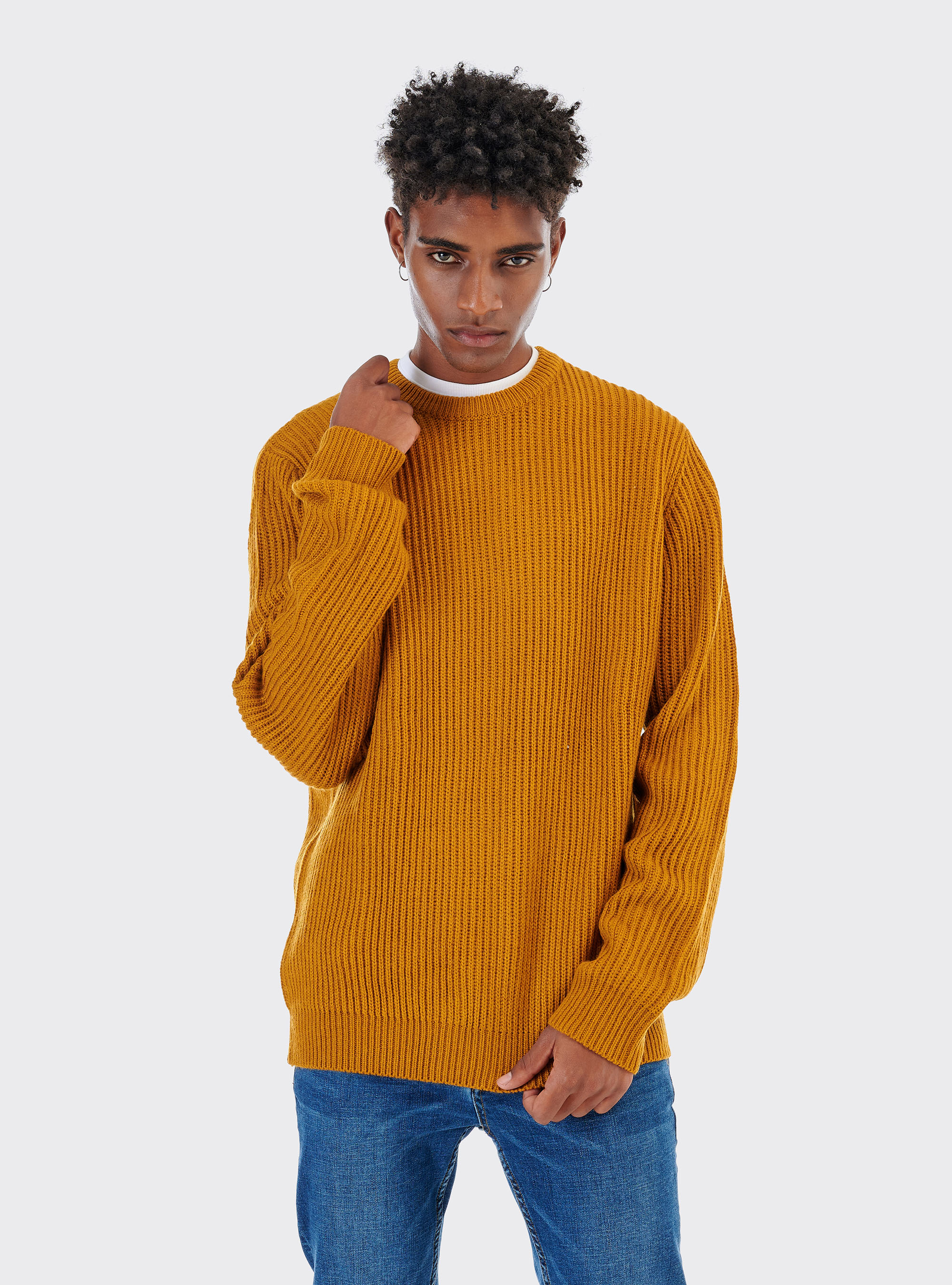 Pullover englische Küste im Wollgemisch, C7727 SENAPE