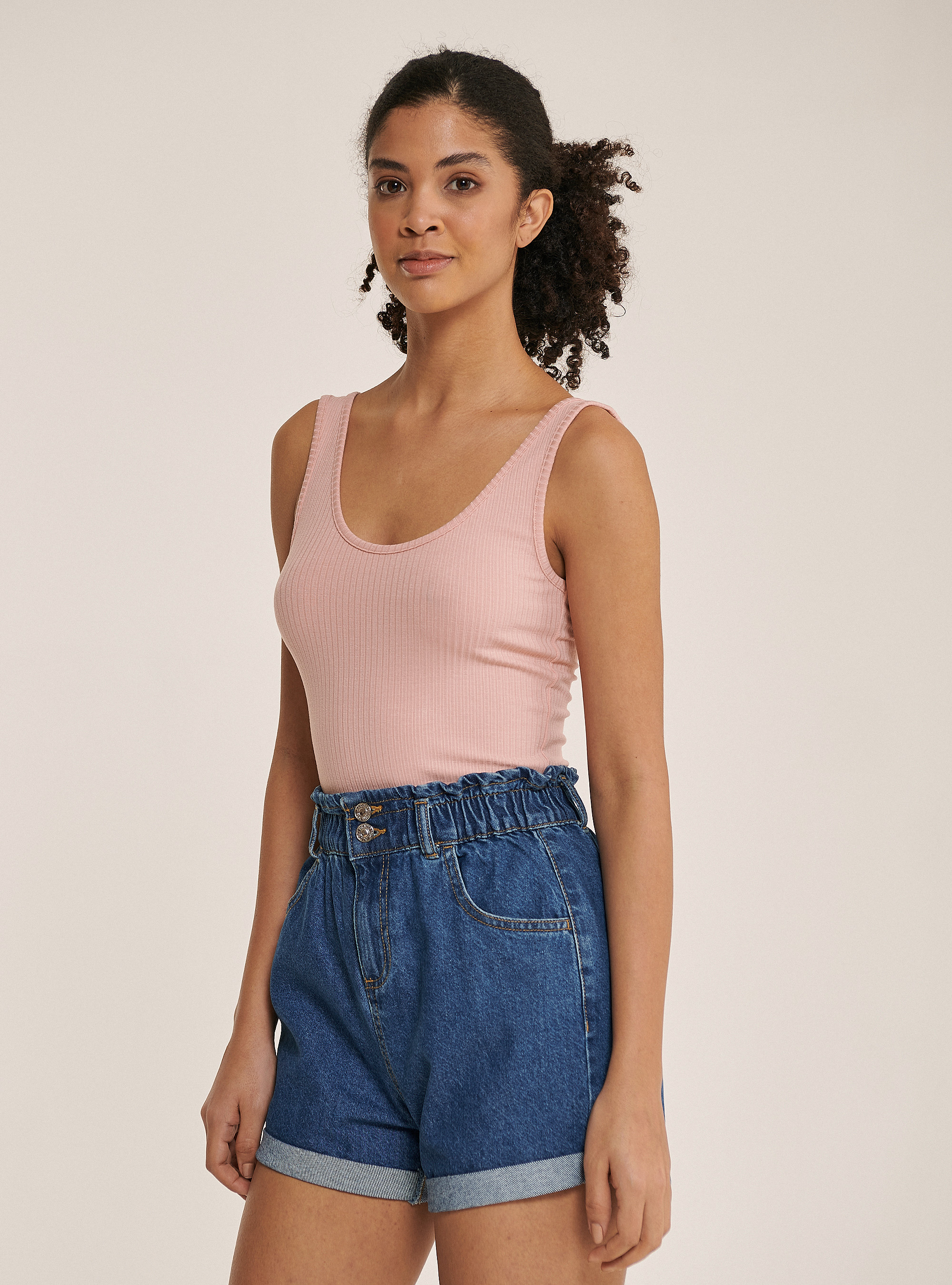 Body con acanalado básico de algodón, ROSA