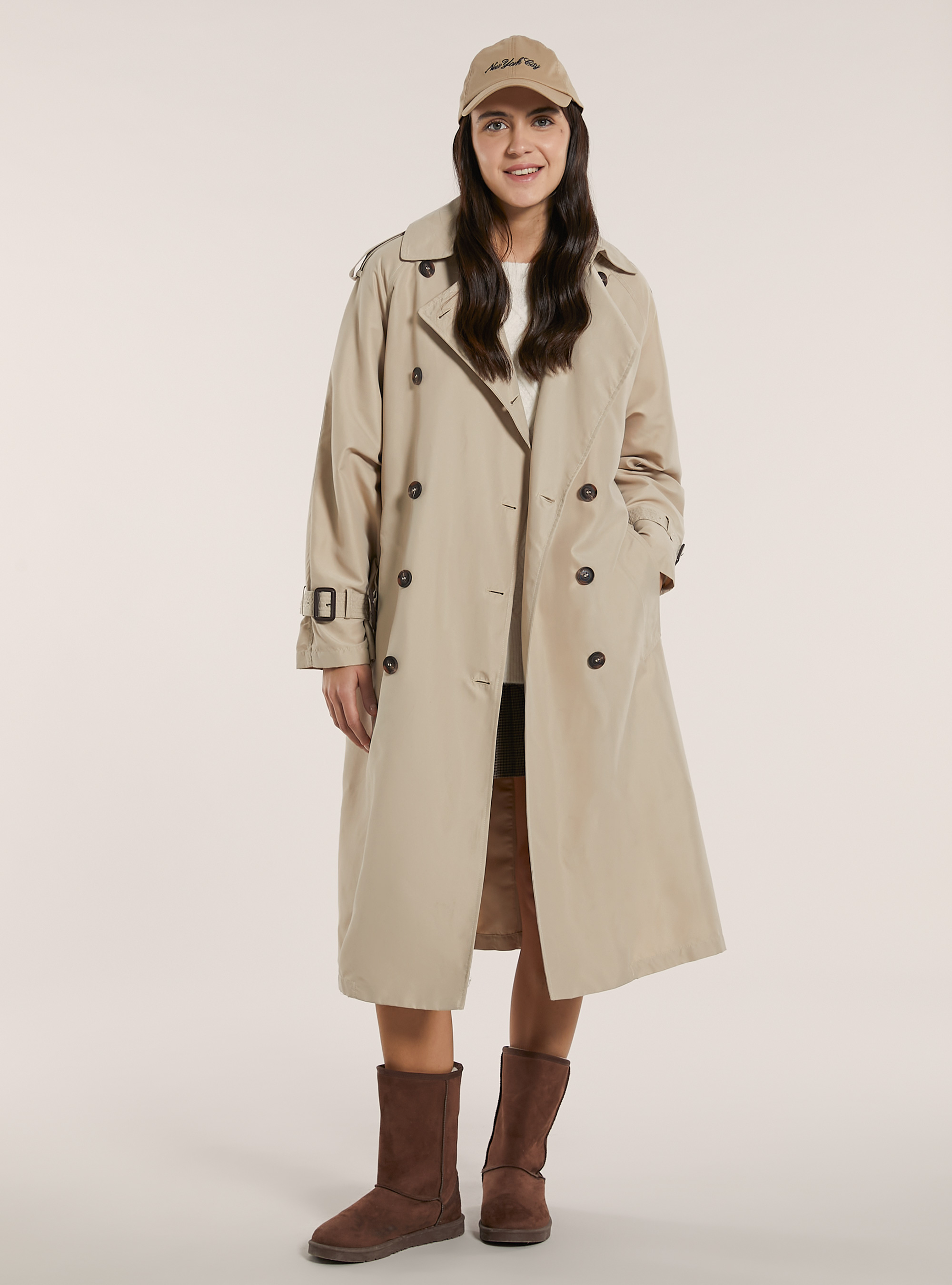 Trench lungo con cintura, BG3 BEIGE LIGHT
