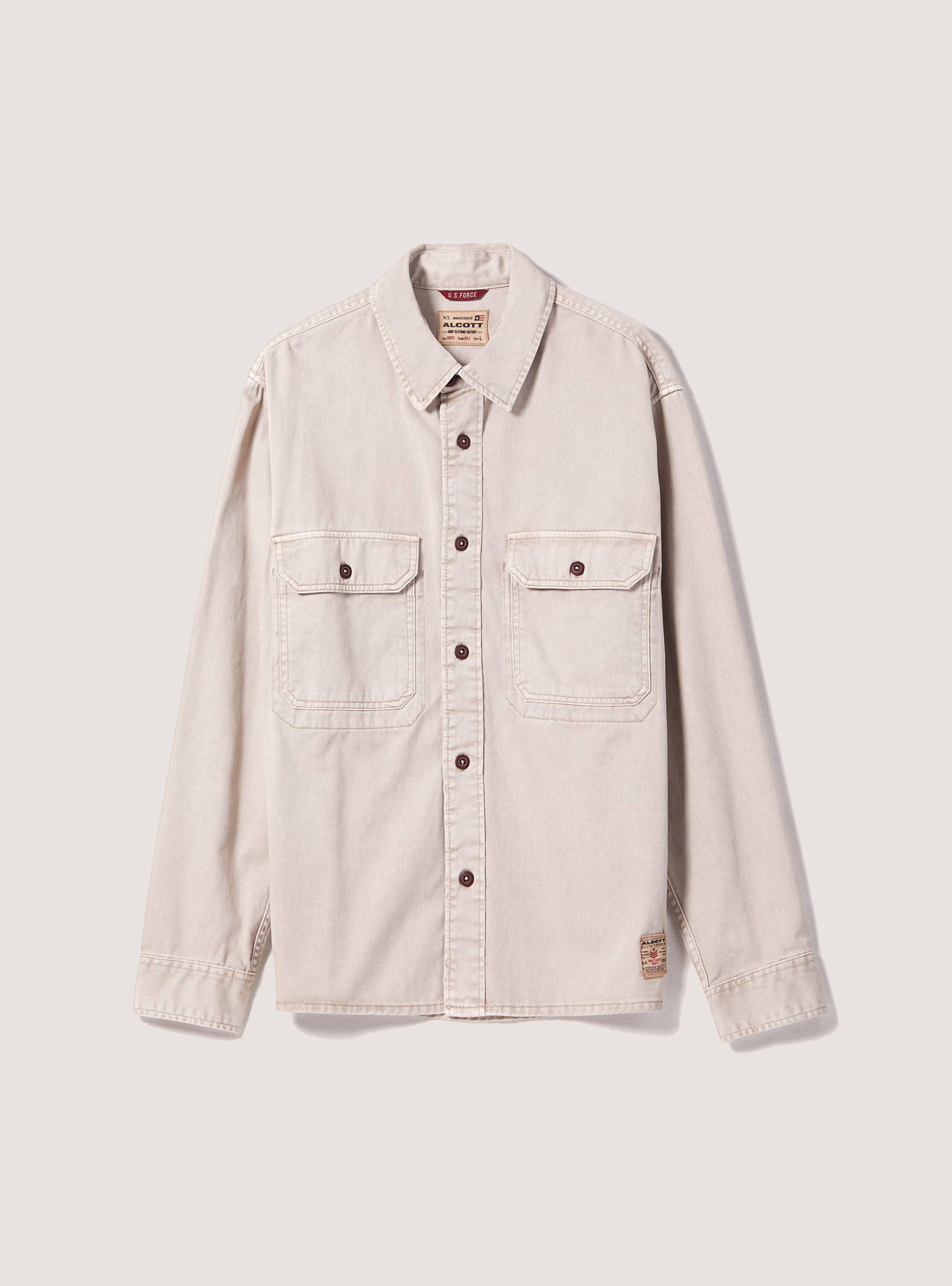 Army shirt with large pockets in cotton, BG3 BEIGE LIGHT