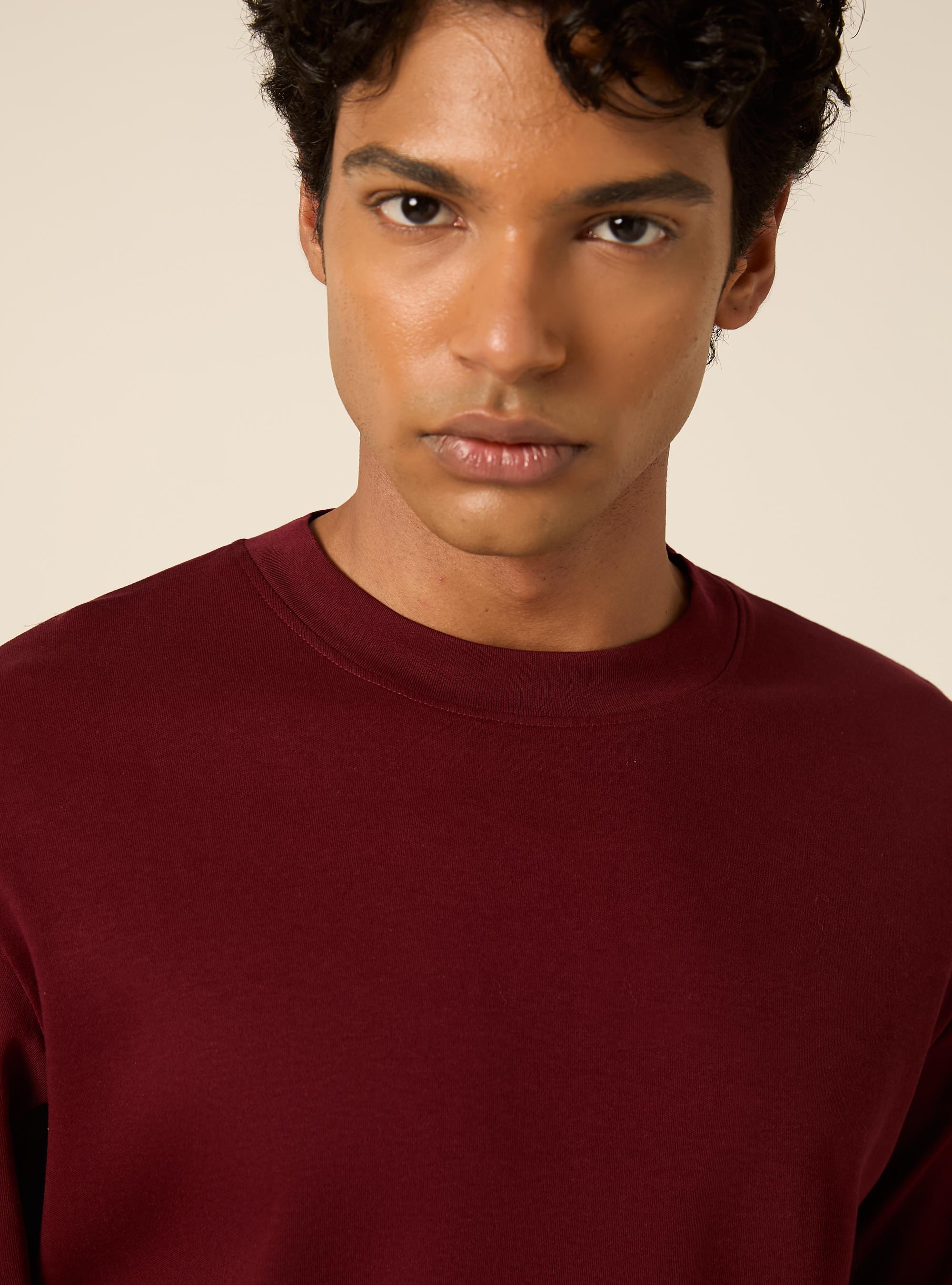 Maglia girocollo maniche lunghe interlock, BORDEAUX SCURO