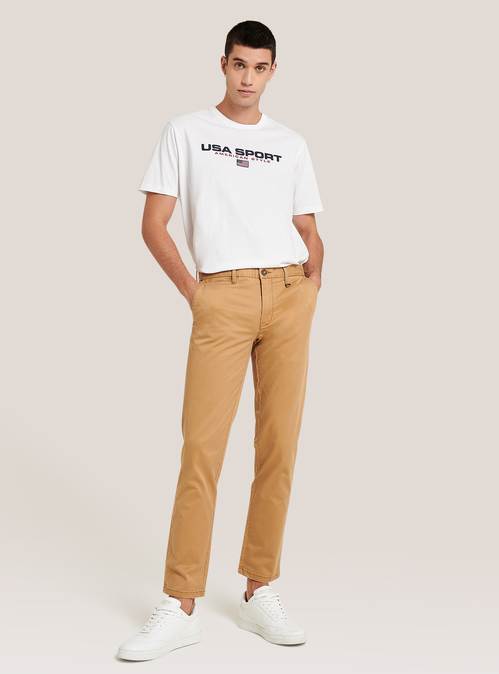 Twill stretch cotton chinos, MUSTARD