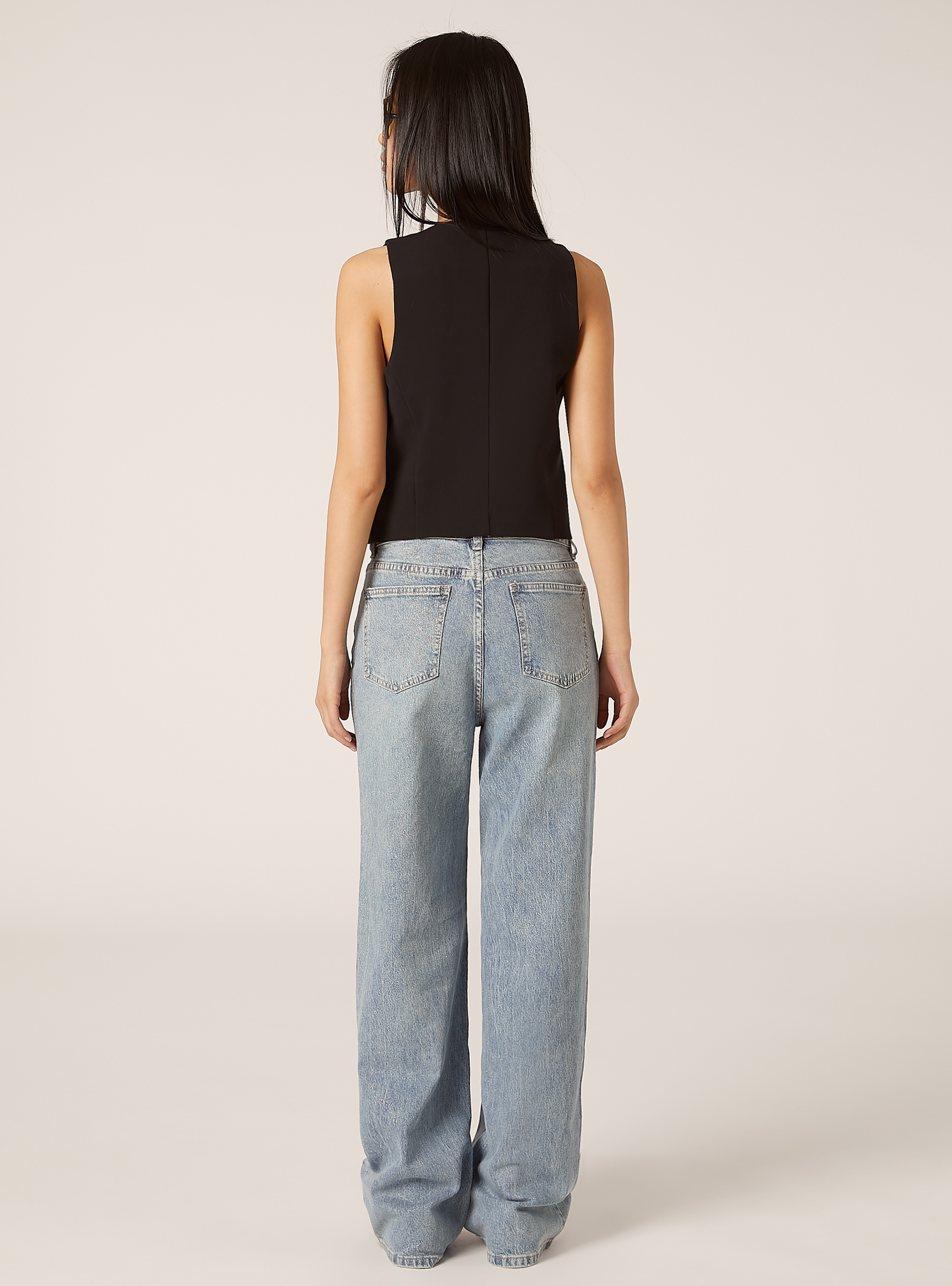 Jeans straight con brillantini, D006 AZURE