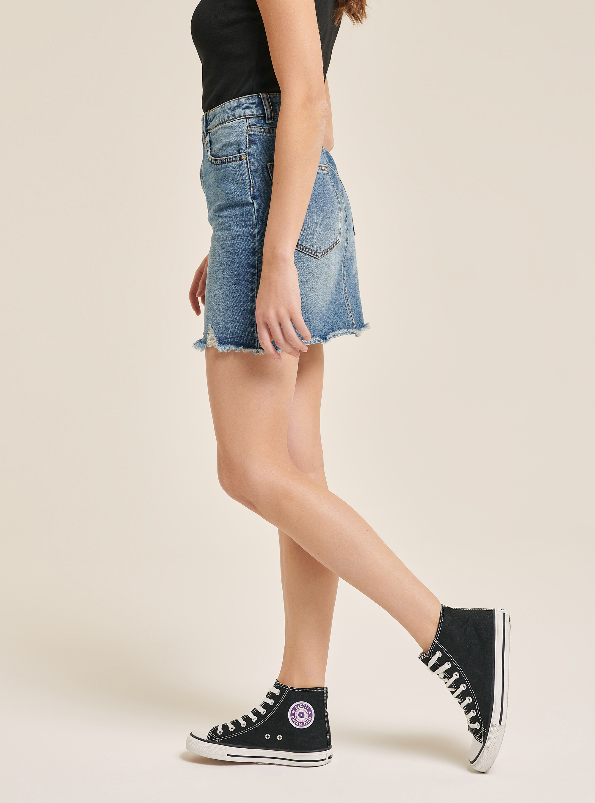 Denim skirt with tears, BLUE