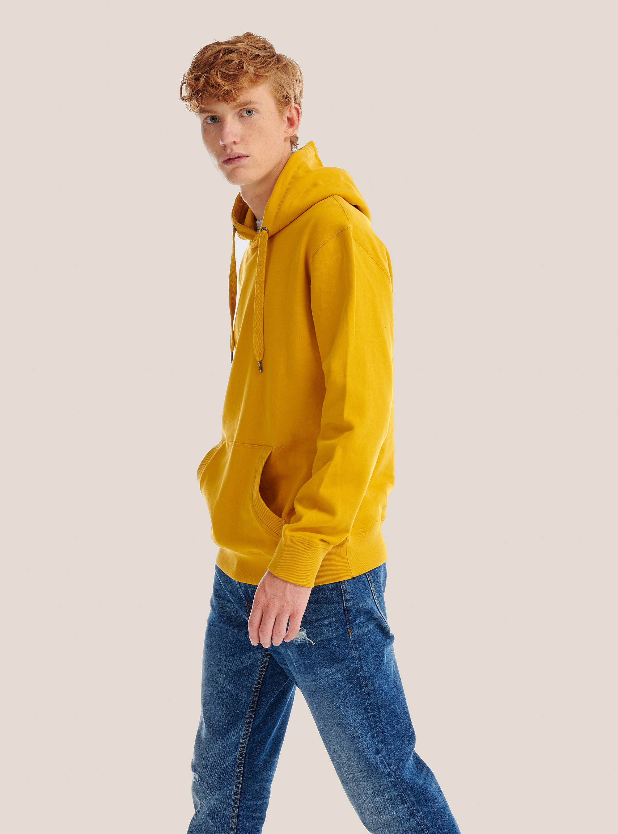 Felpa basic con cappuccio, SENAPE