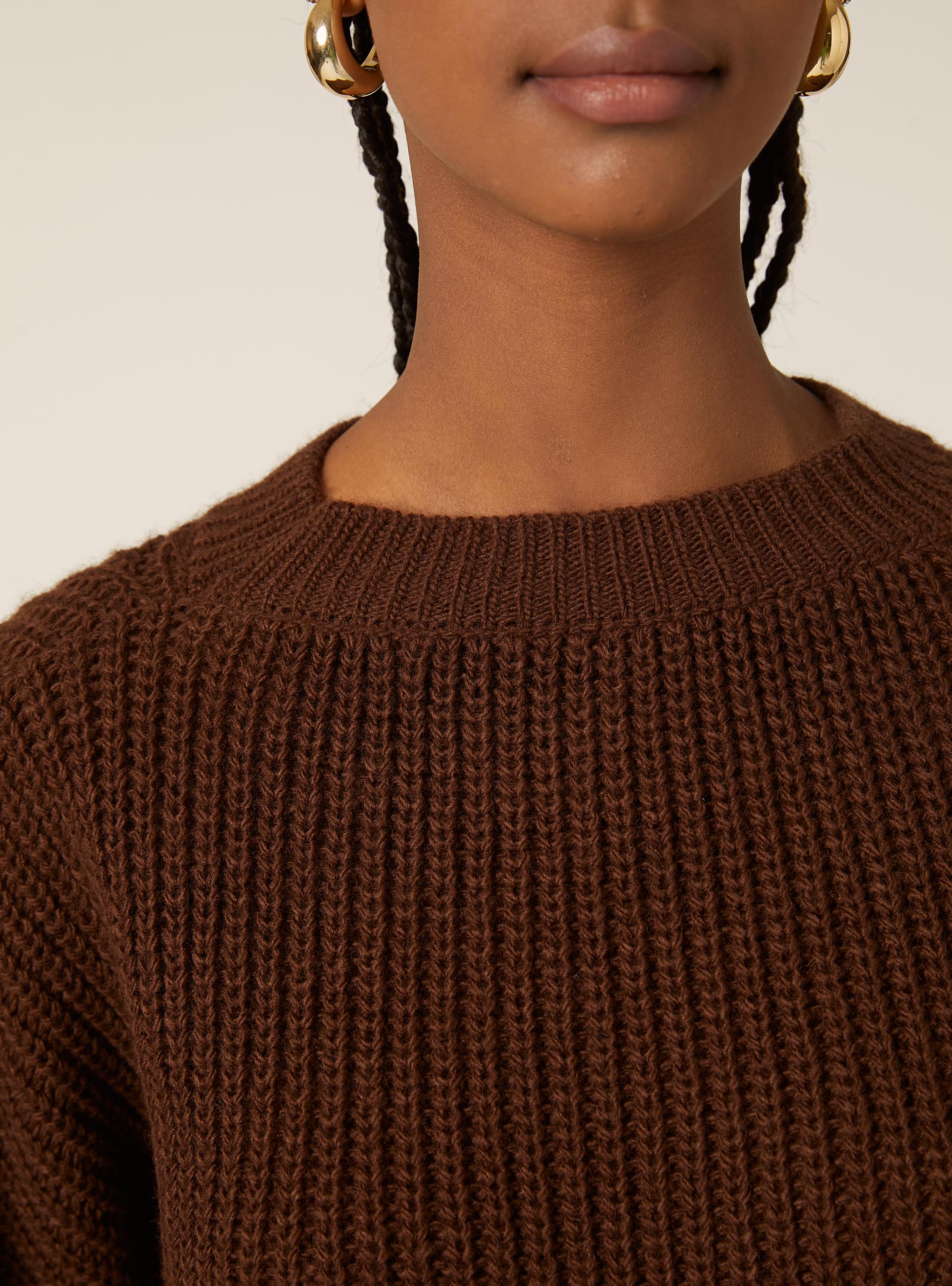 Pullover girocollo, BR1 BROWN DARK