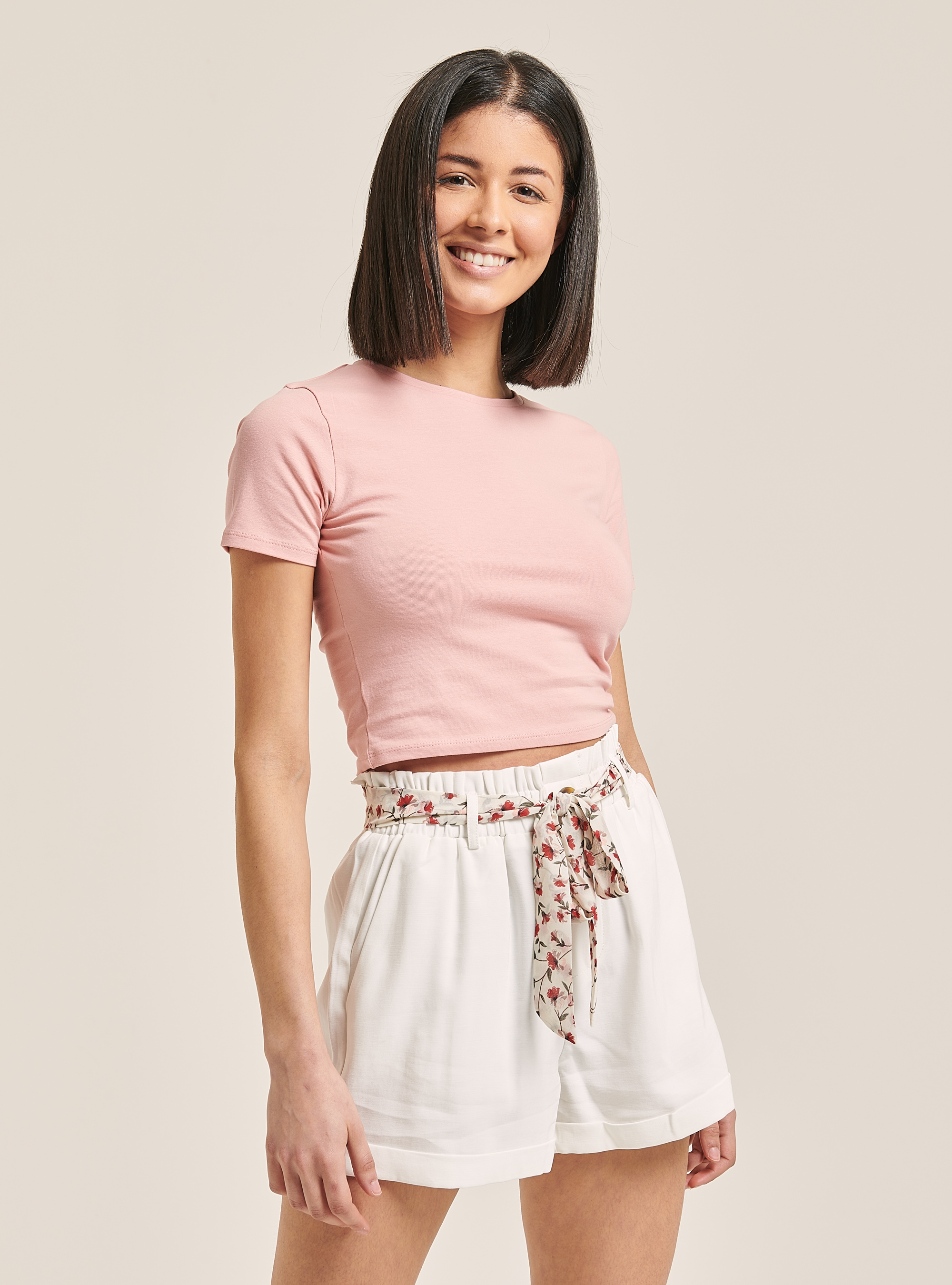 Crop top de media manga en algod&oacute;n, ROSA