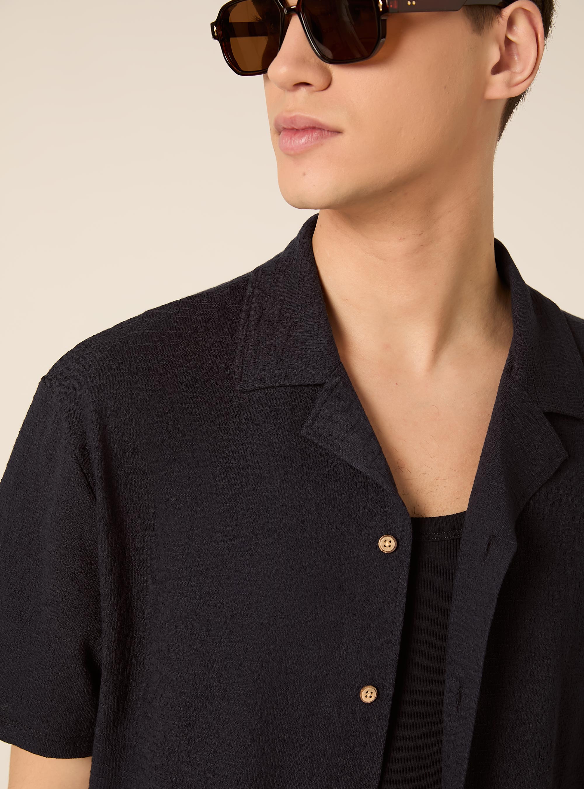 Camicia bowling in jersey texture regular fit, NA1 NAVY DARK