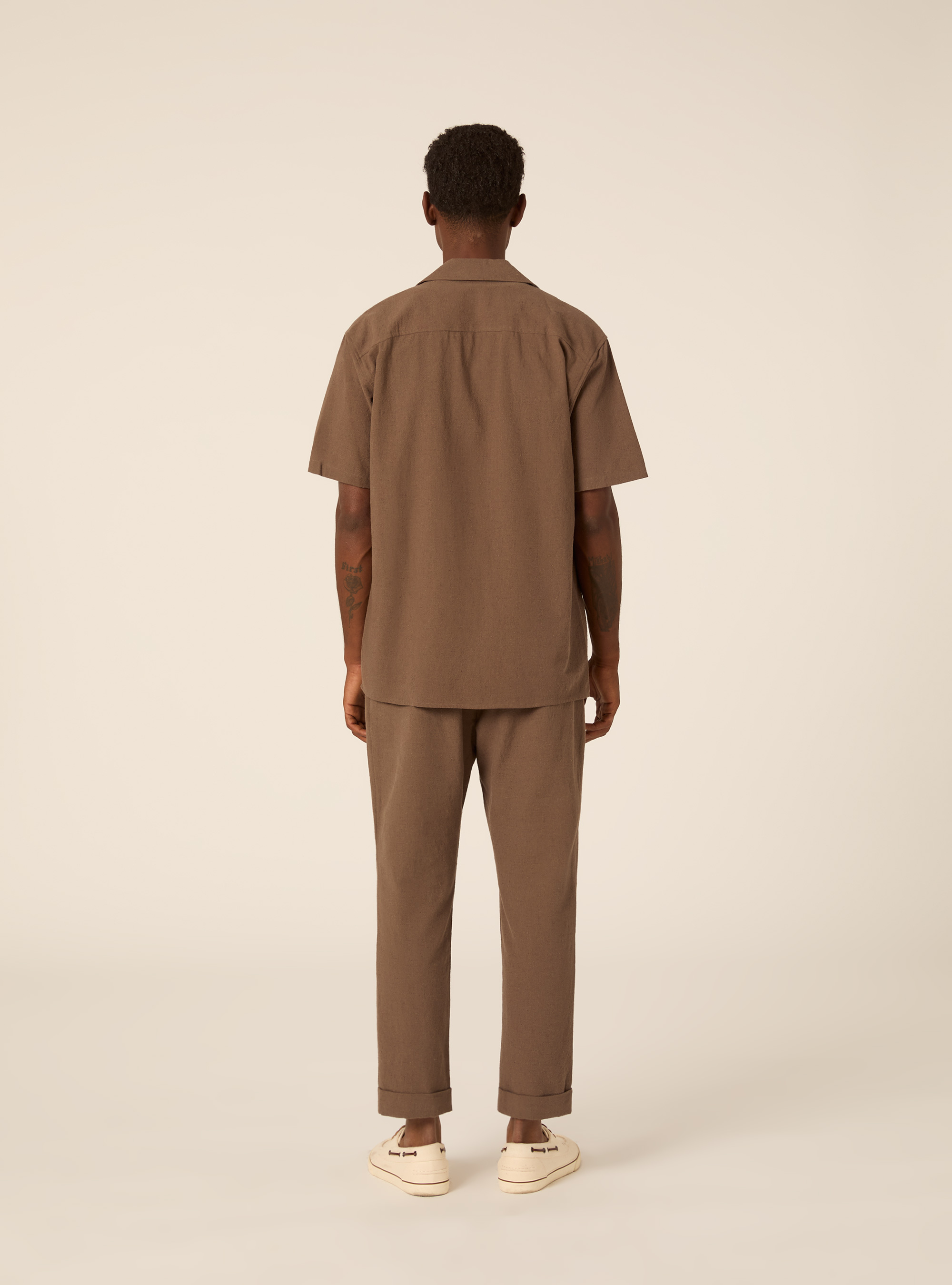 Camicia in misto lino, MBR2 BROWN MEL MED