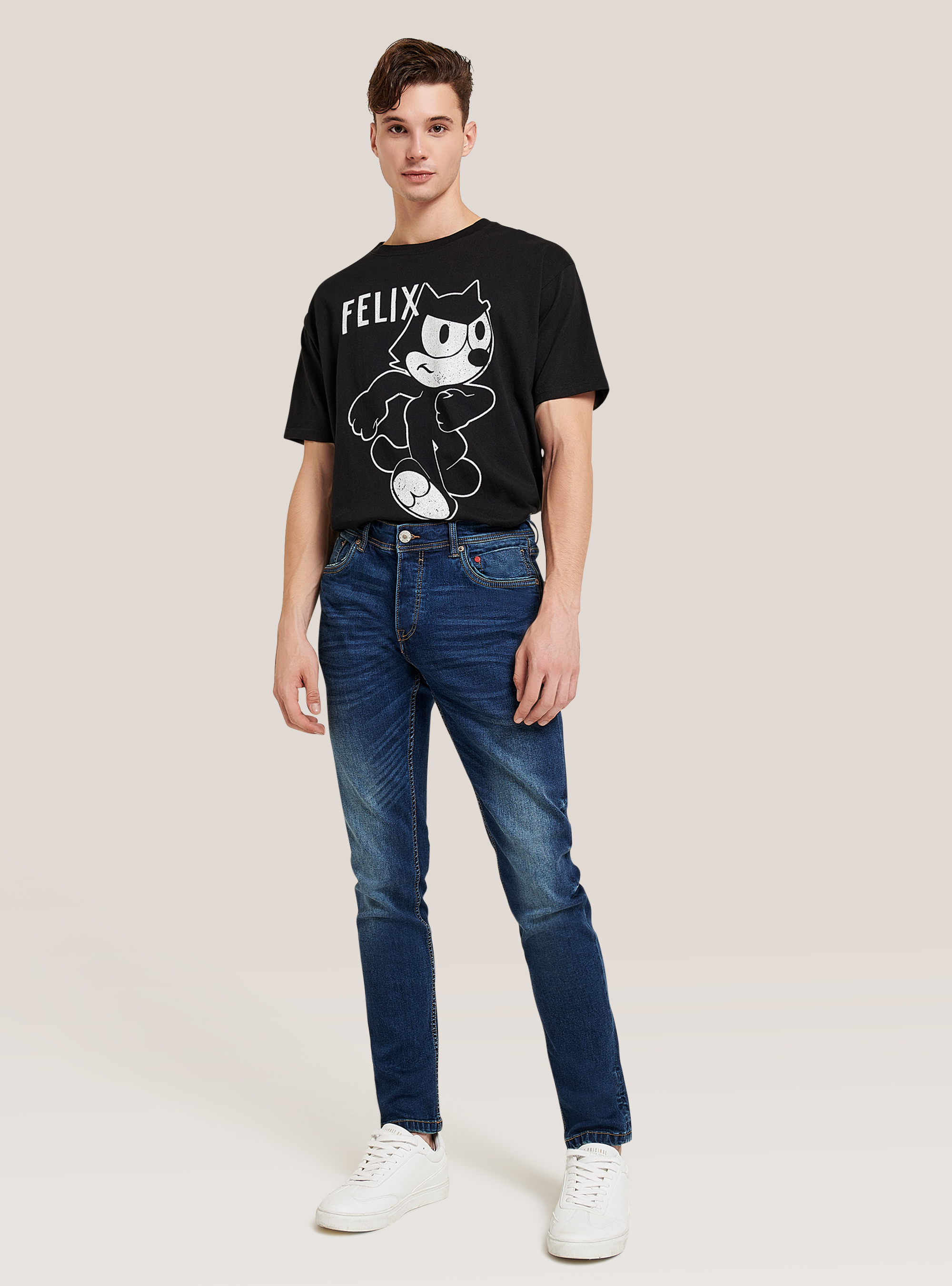 Pantalones vaqueros ajustados y el&aacute;sticos, AZUL