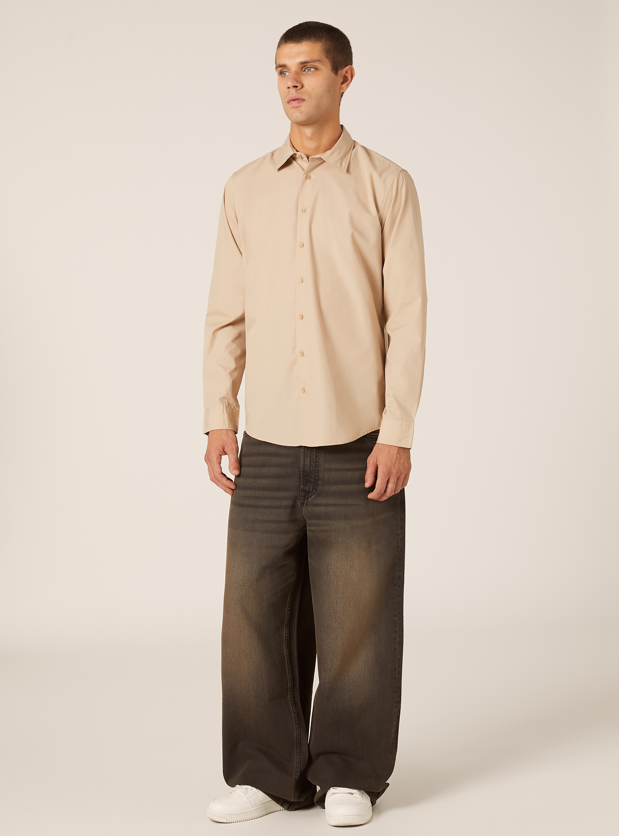 Camisa de manga larga lisa, BG2 BEIGE MEDIUM