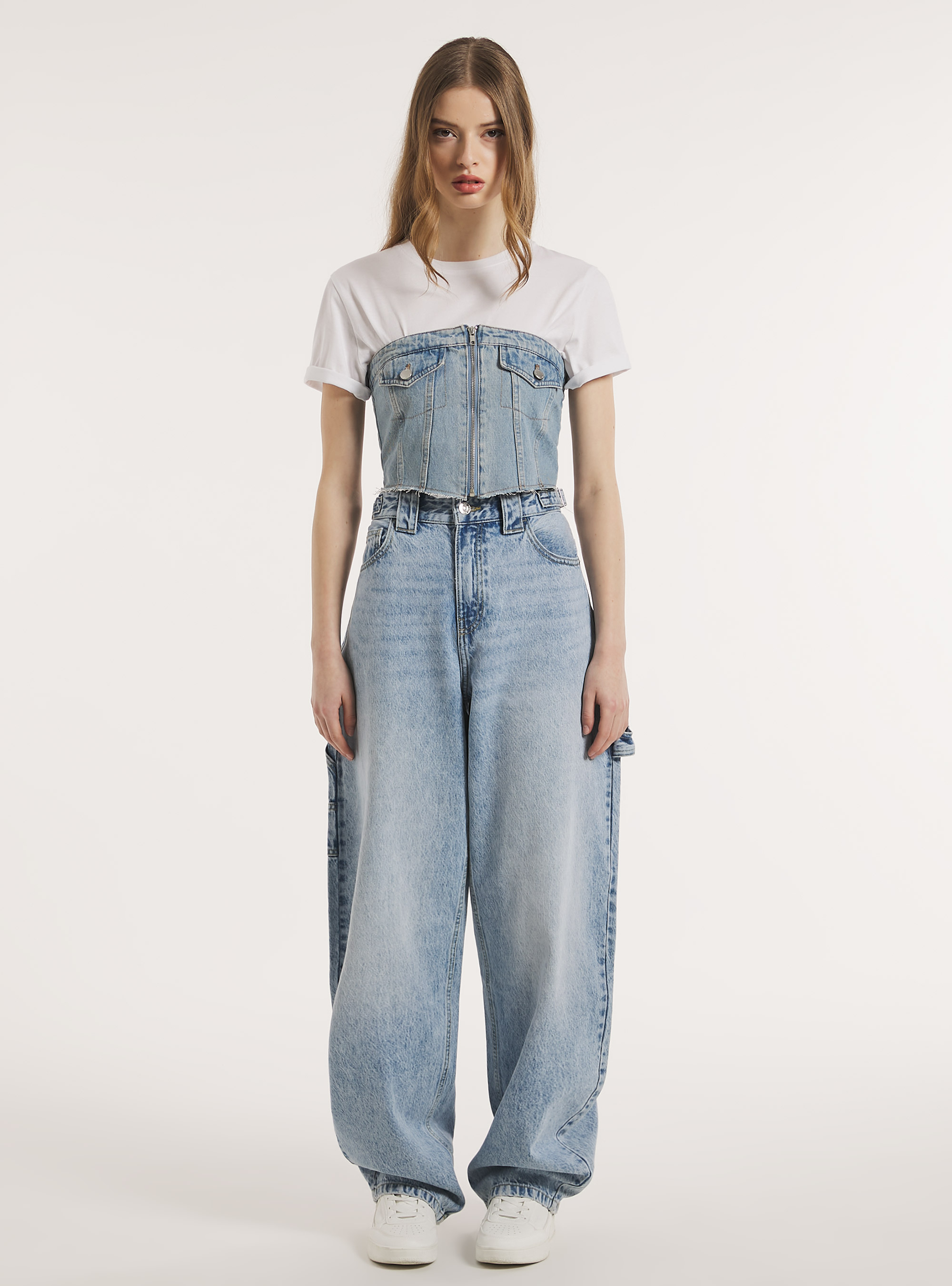 Denim bustier with zip, D006 AZURE