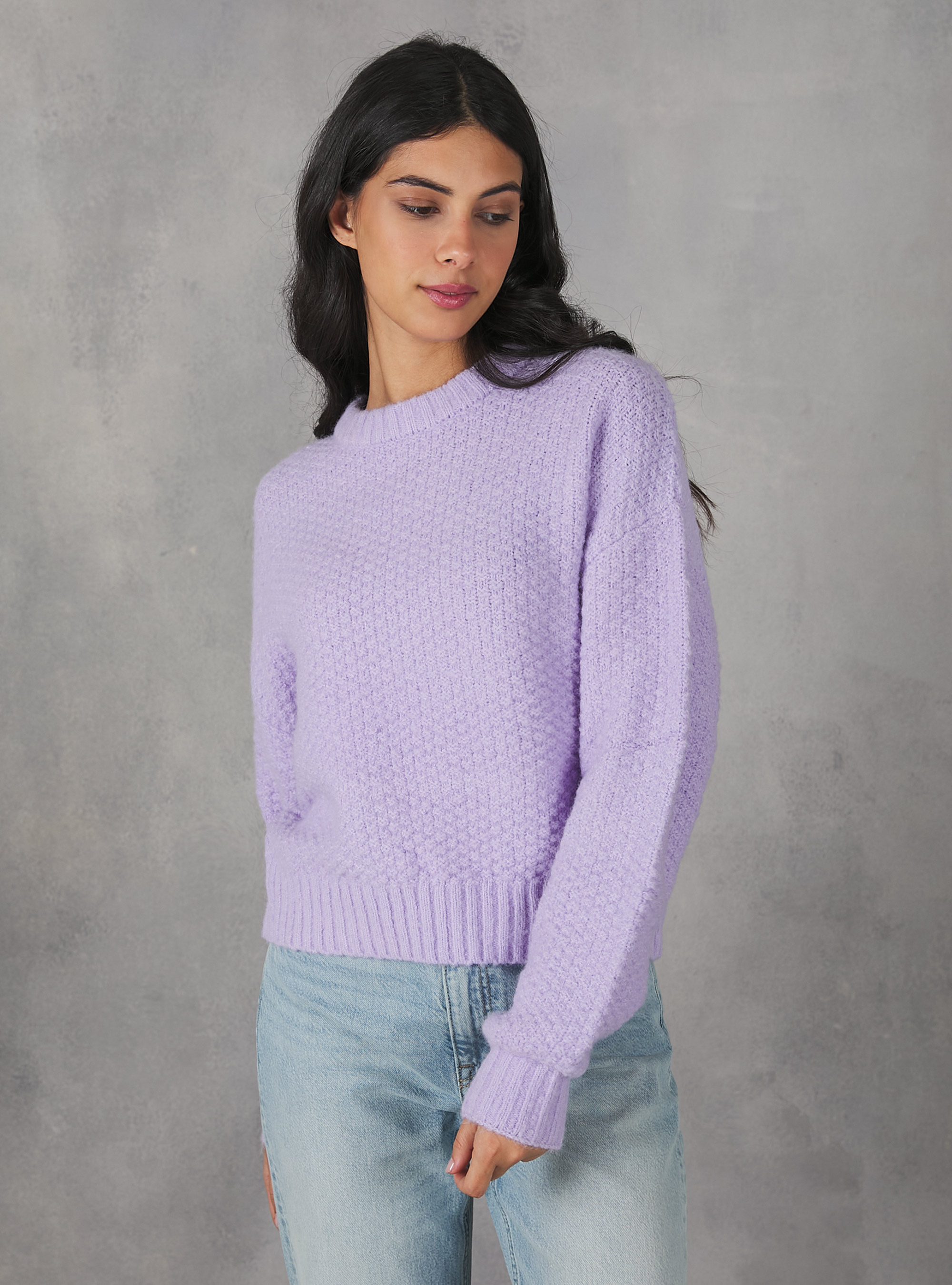 Pullover girocollo punto pop corn, C3303 LILLAC
