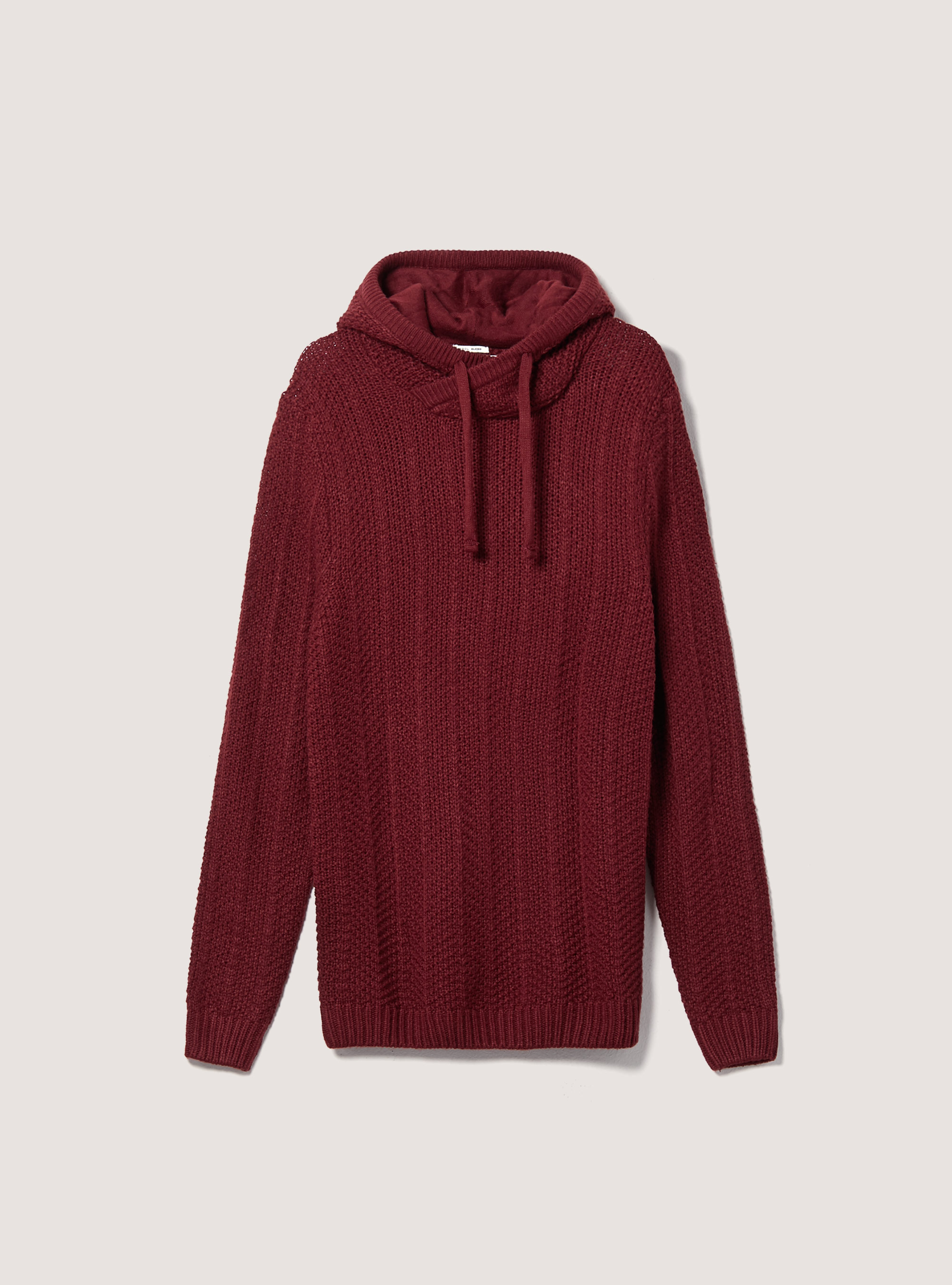 Wool blend hooded pullover, BORDEAUX