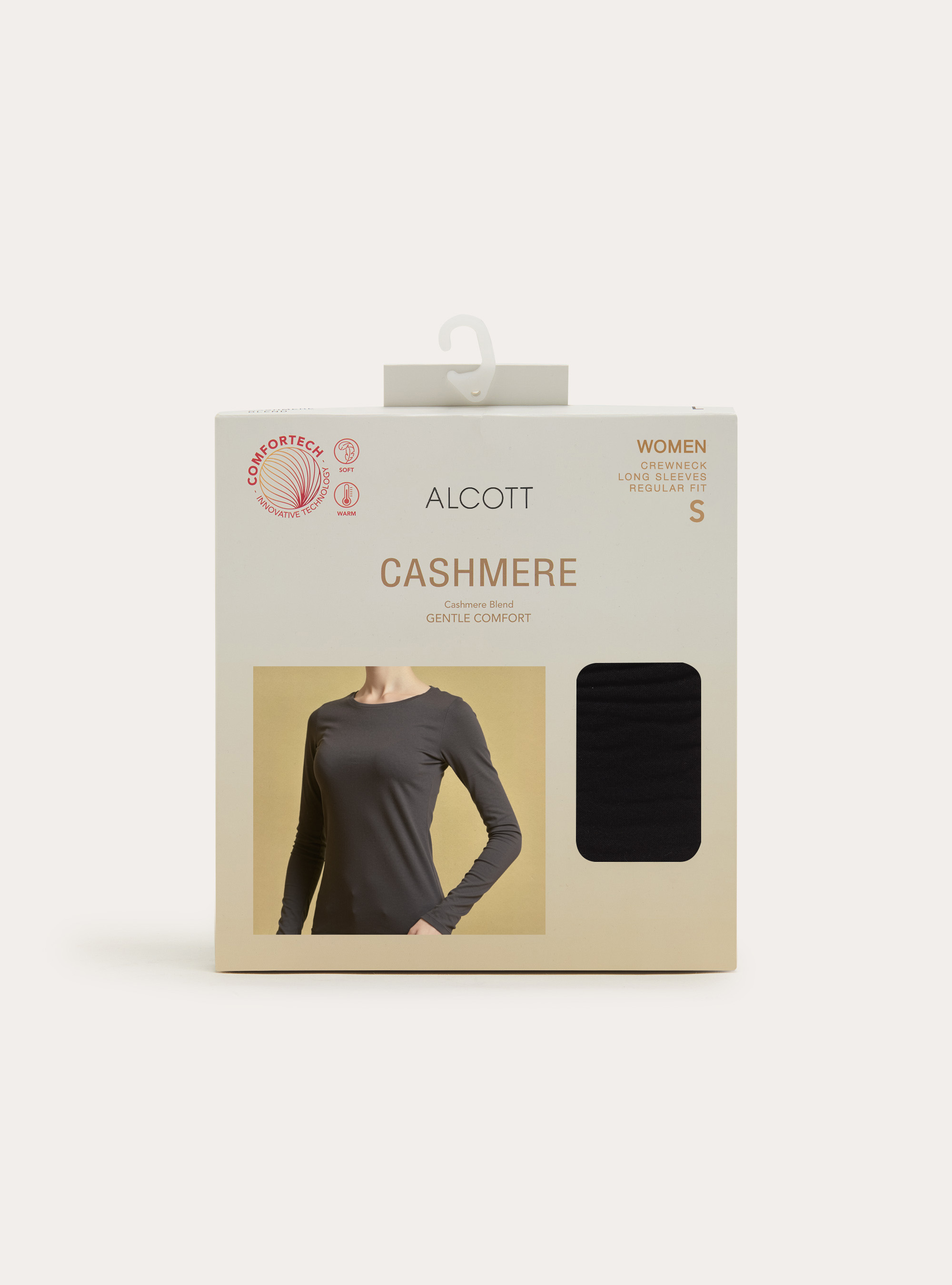 Long sleeve cashmere blend crew neck top, BK1 BLACK