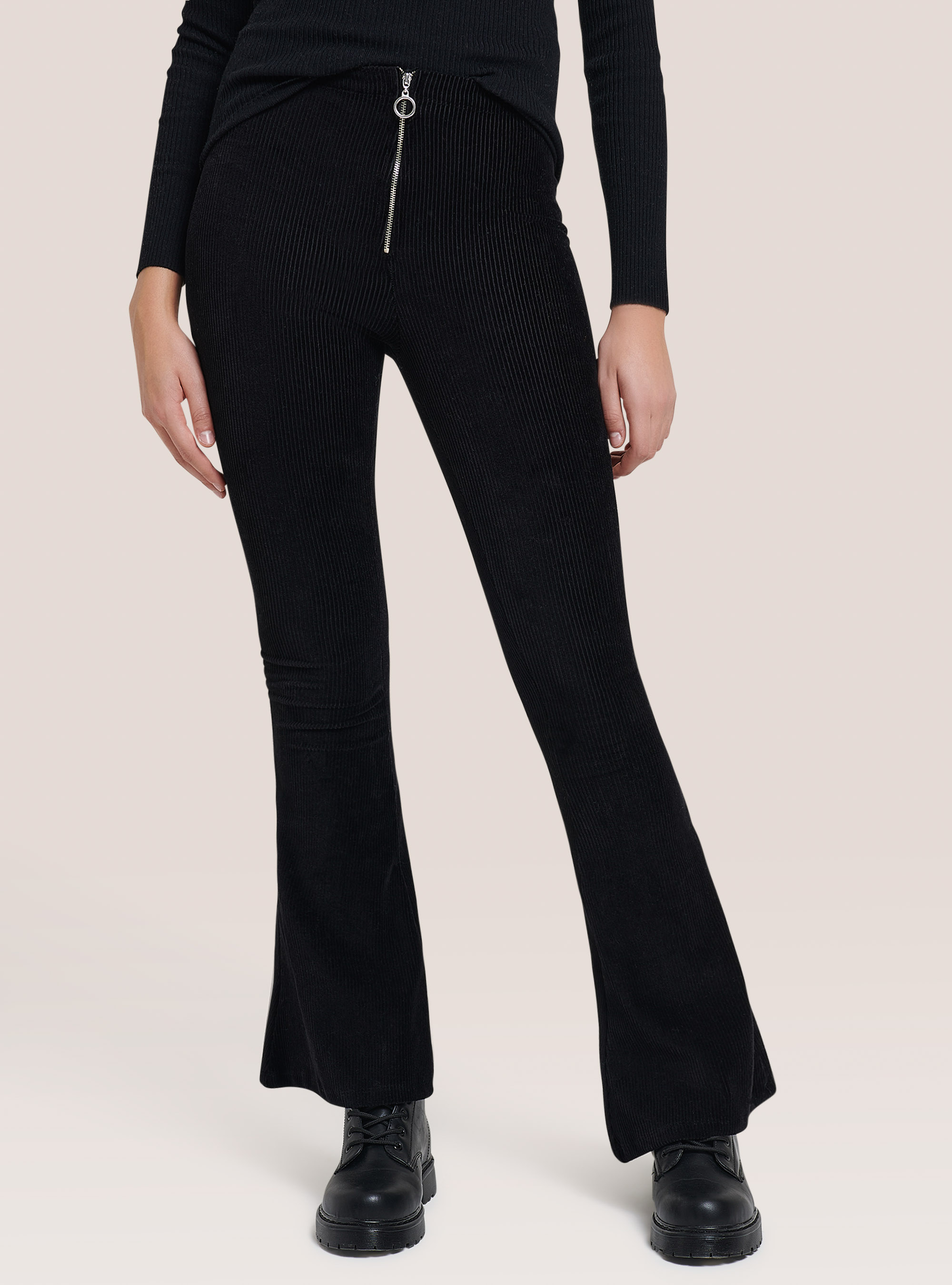 Pantalon évasé en velours, C101 BLACK