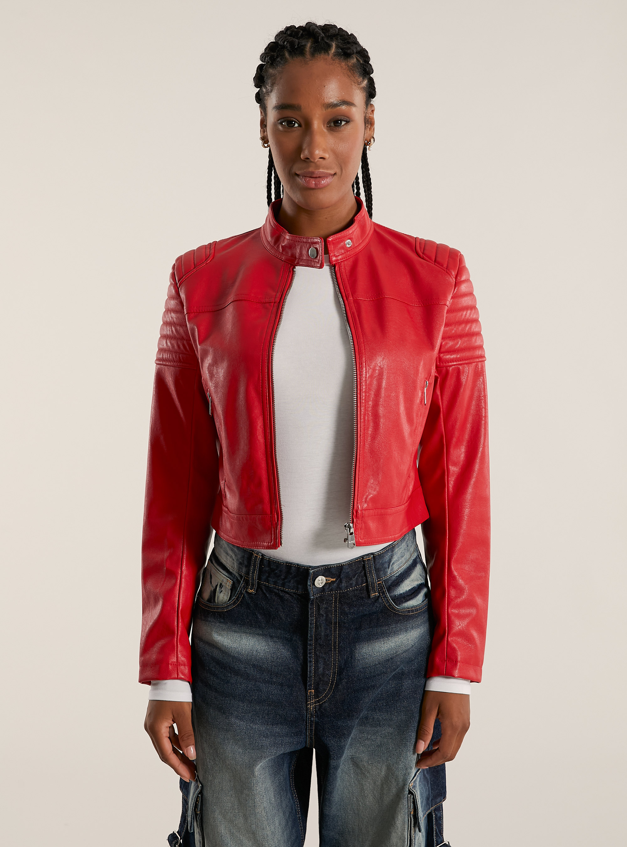Leather-effect biker jacket, RD2 RED MEDIUM