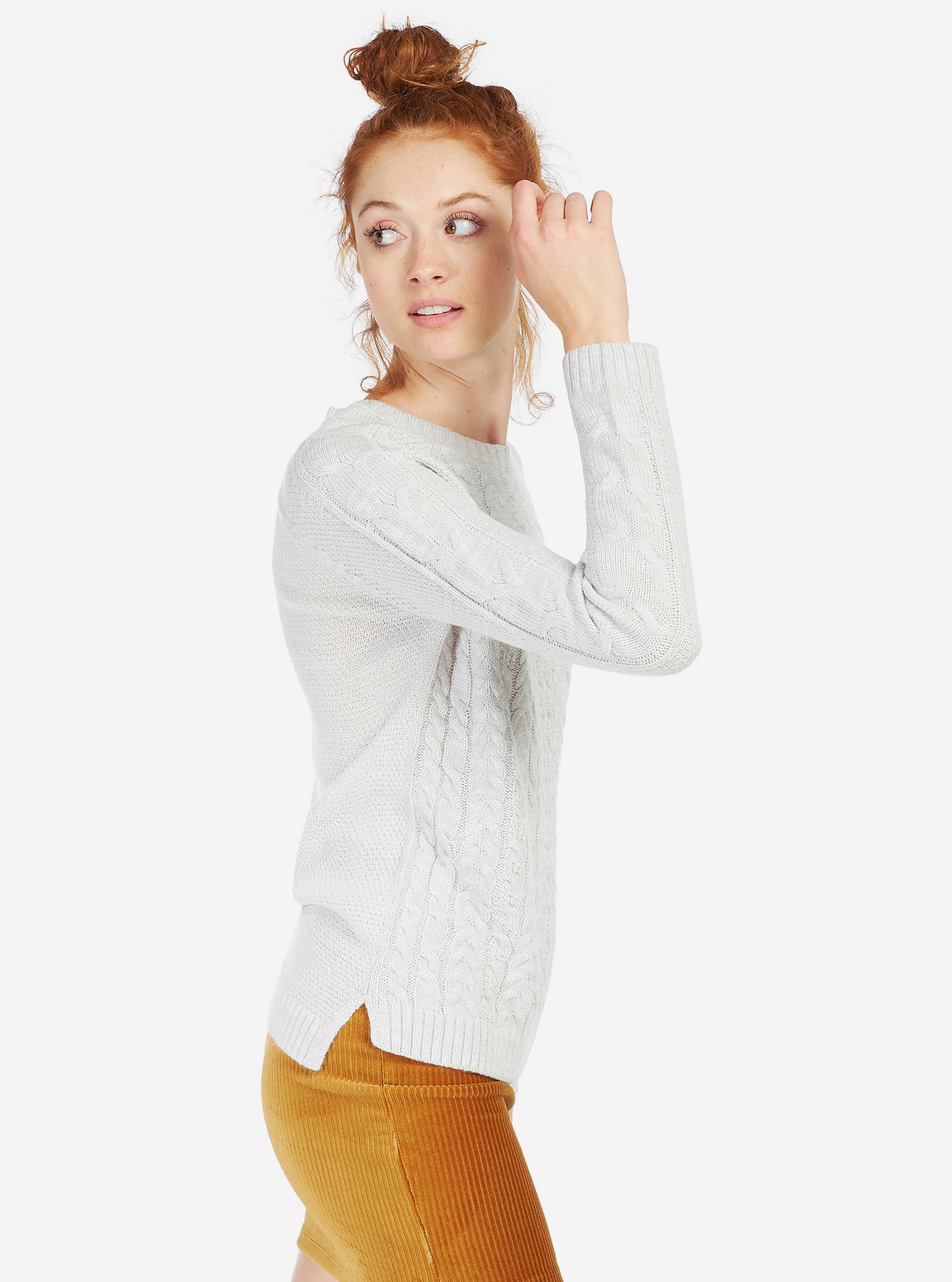 WIDE SWEATER WITH WIDE NECK AND BRAIDED WORKMANSHIP, PEARL