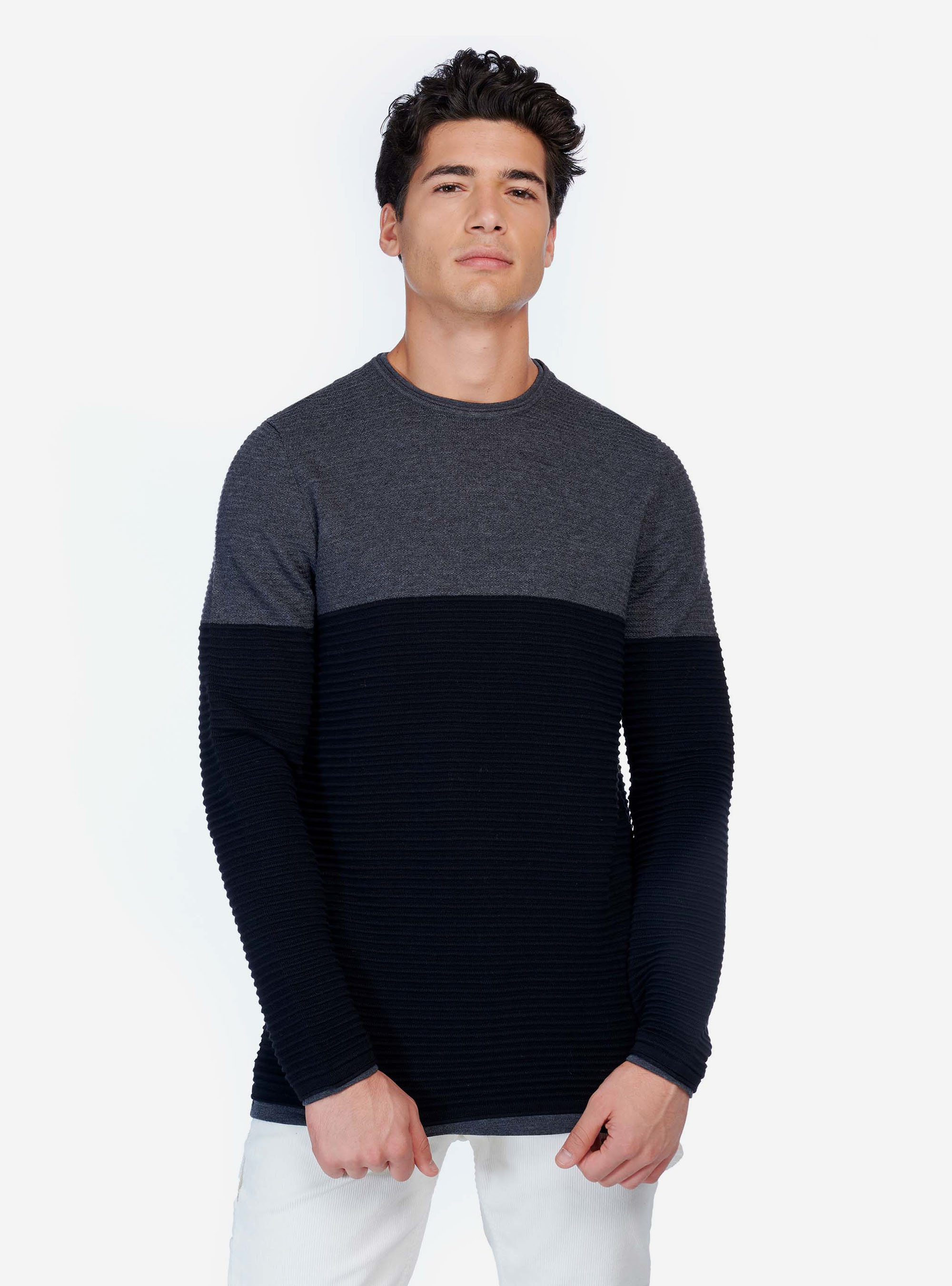 PULLOVER COLOR BLOCK, GREY MELANGE