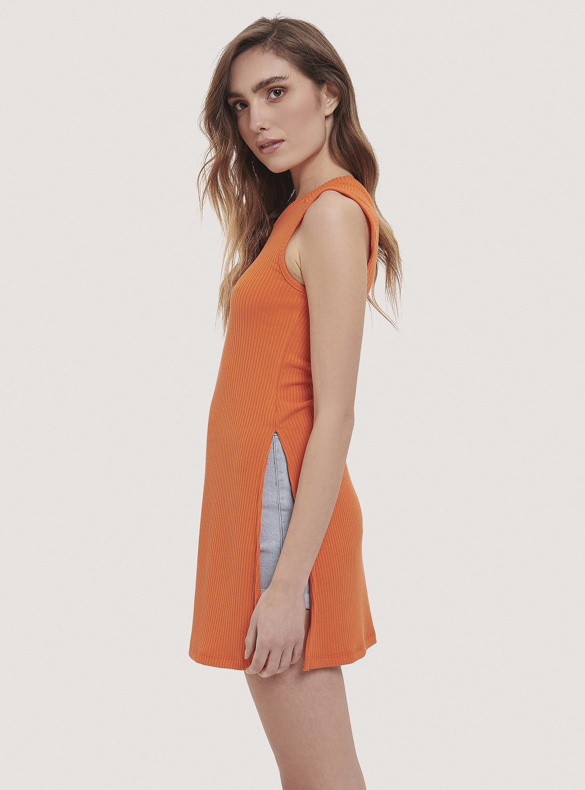 Long ribbed tank top, C330 ORANGE