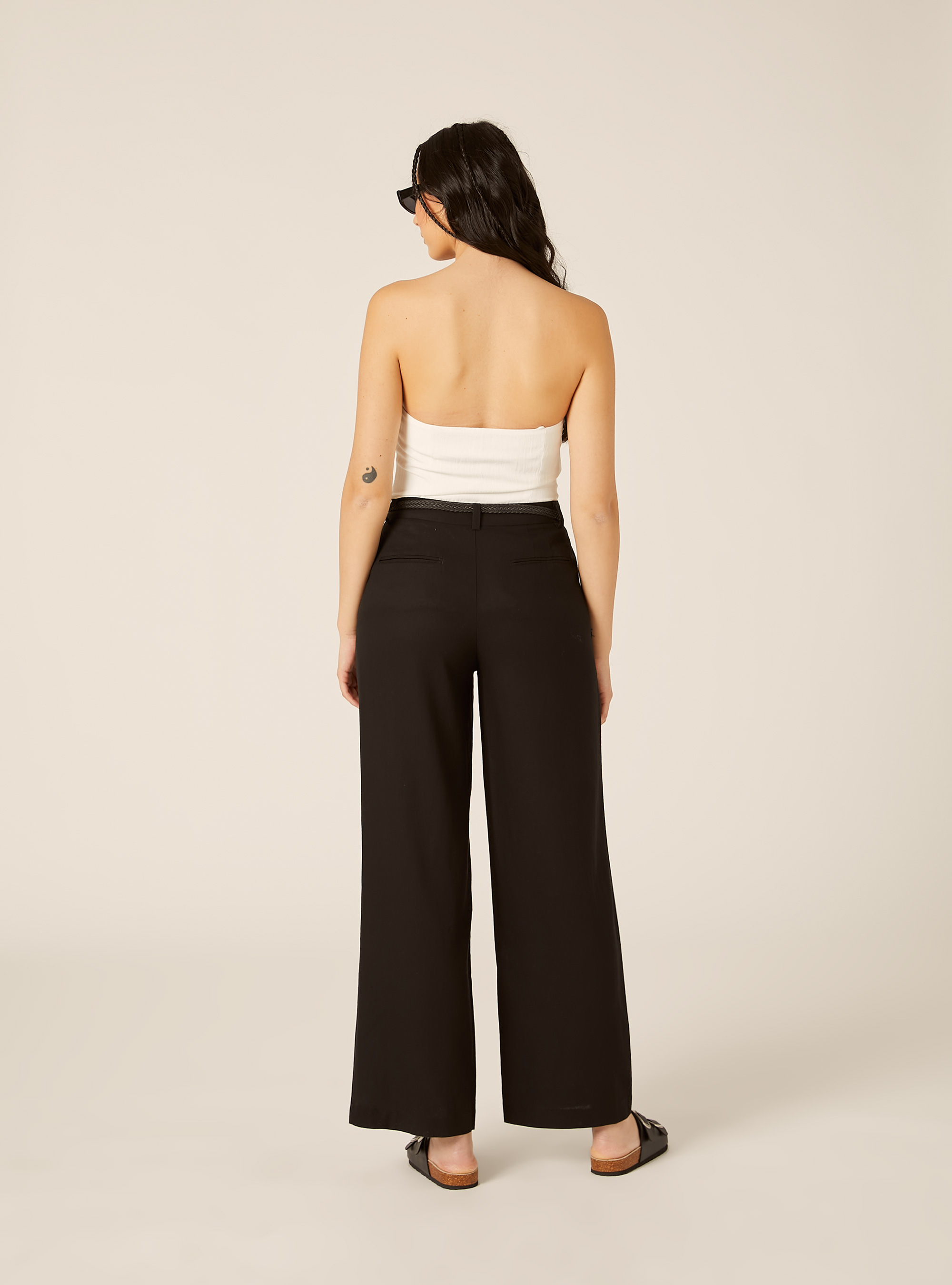 Linen Blend Trousers with Belt, BK1 BLACK