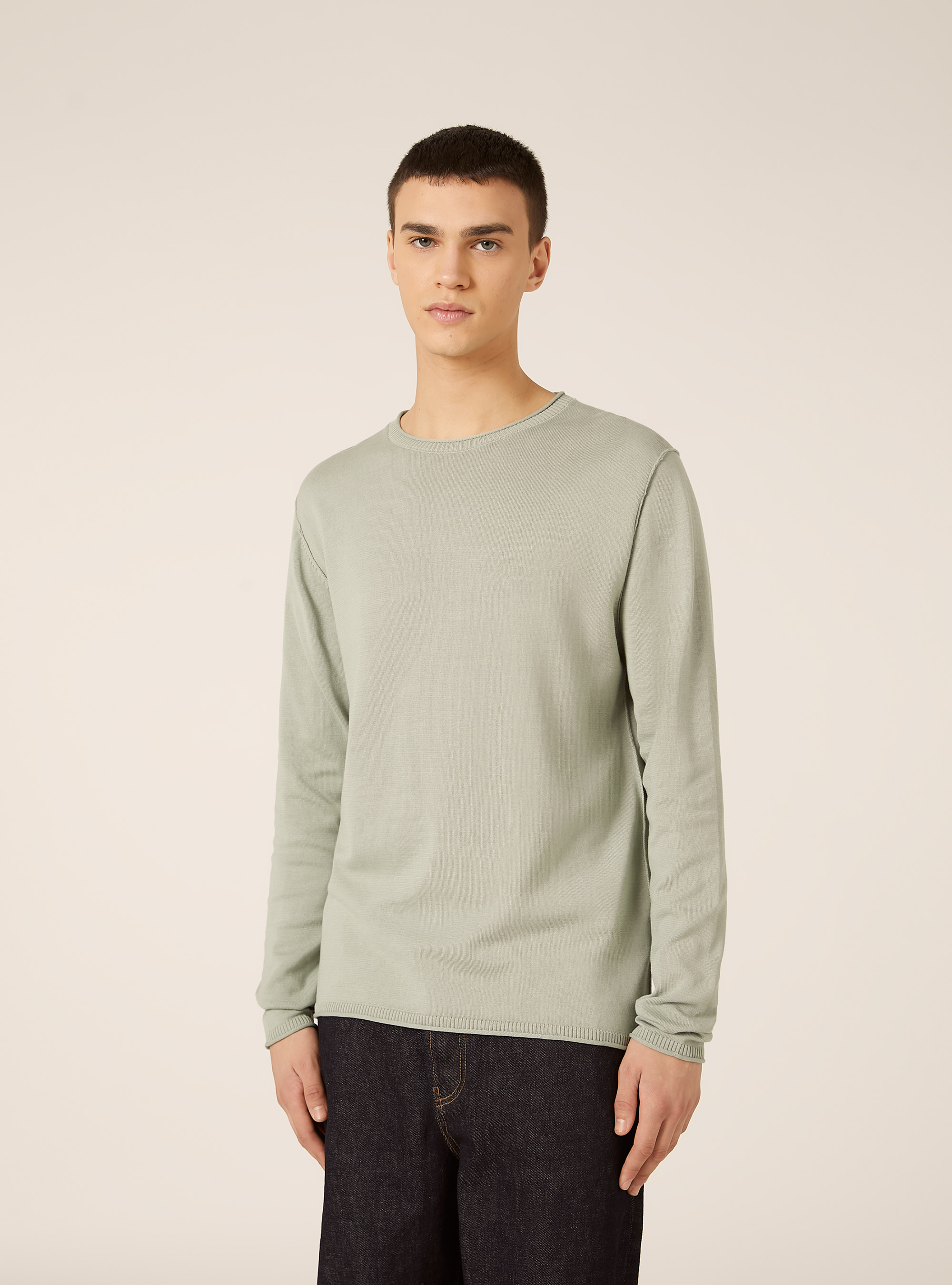 Pullover girocollo in cotone, SG3 SAGE LIGHT