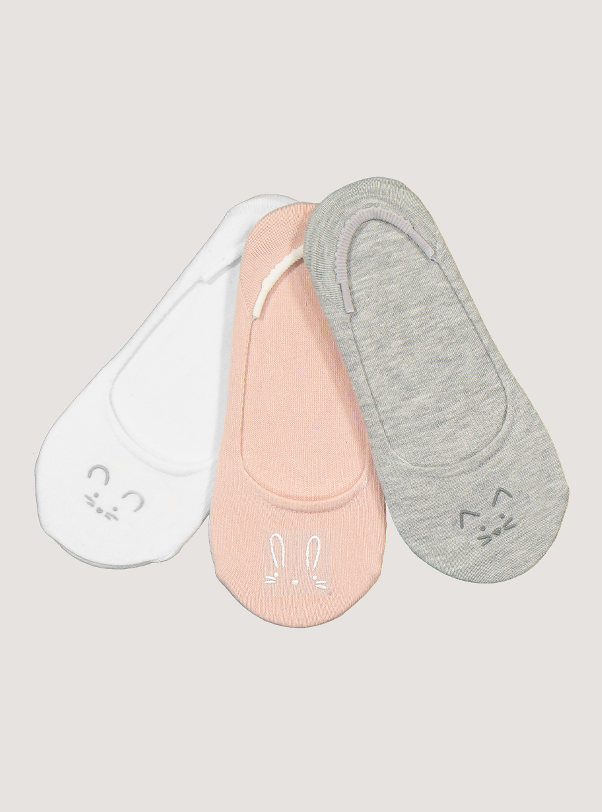 Set of 3 pairs of ghost socks with embroidery, RABBIT