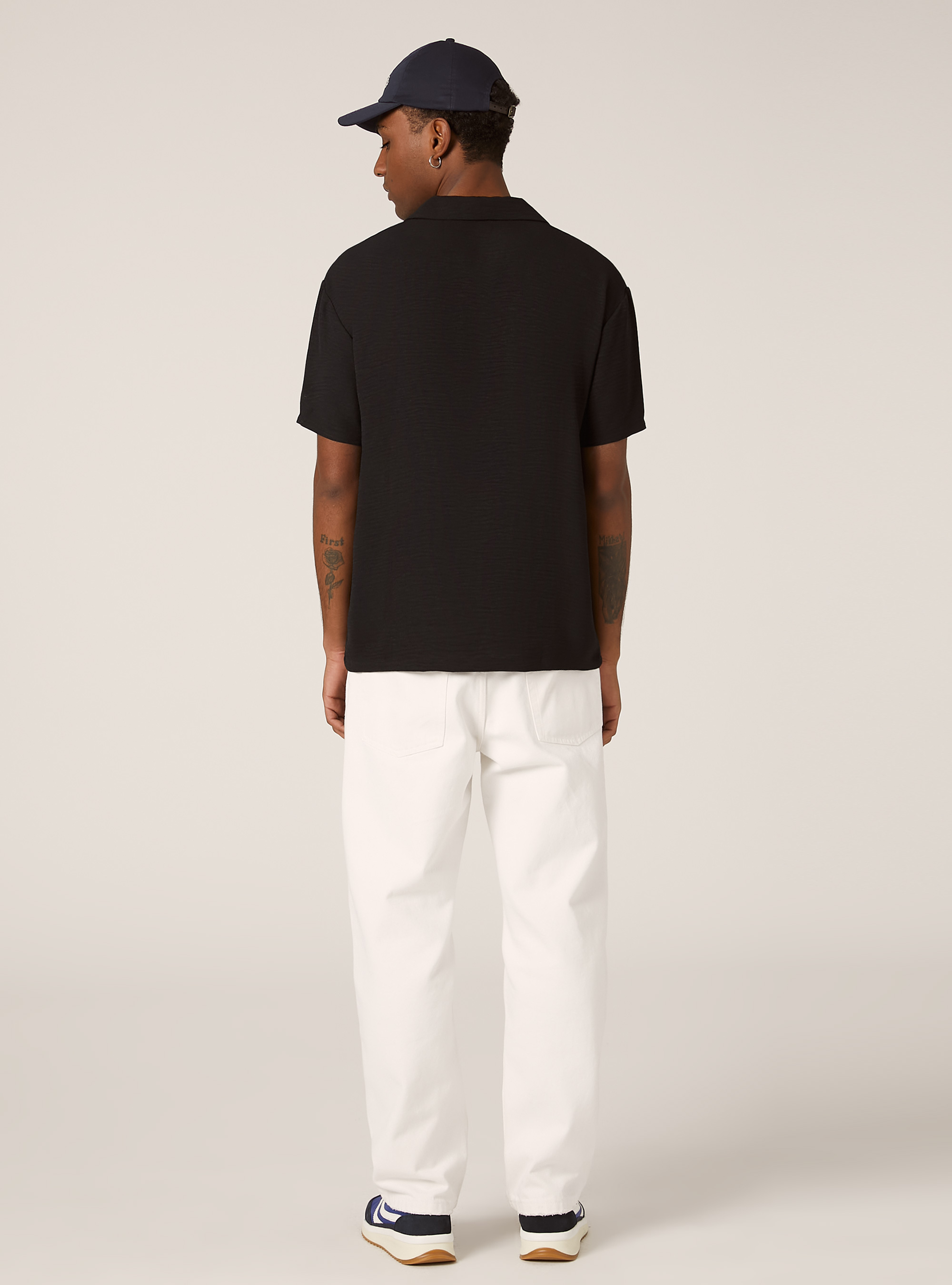 Crepe polo shirt with open collar, BK1 BLACK