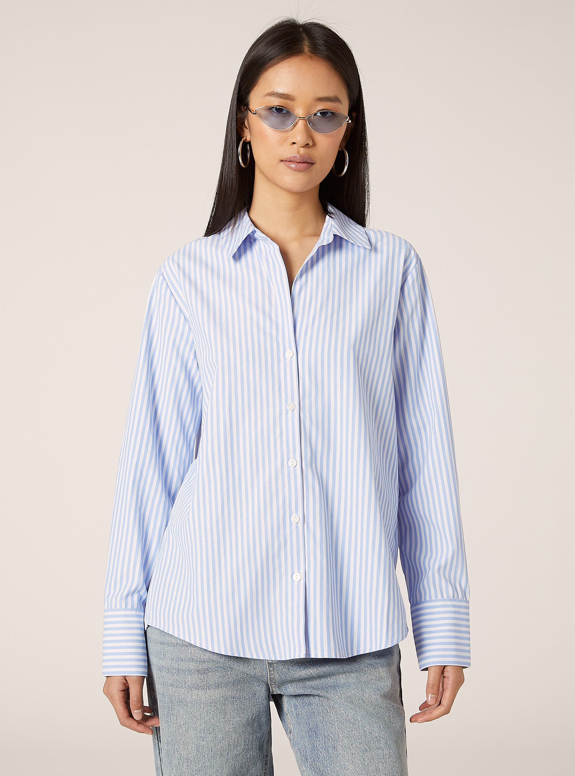 トップス ULTERIOR POPLIN STRIPE OVERLAID SHIRT cotton-poplin-striped-shirt-