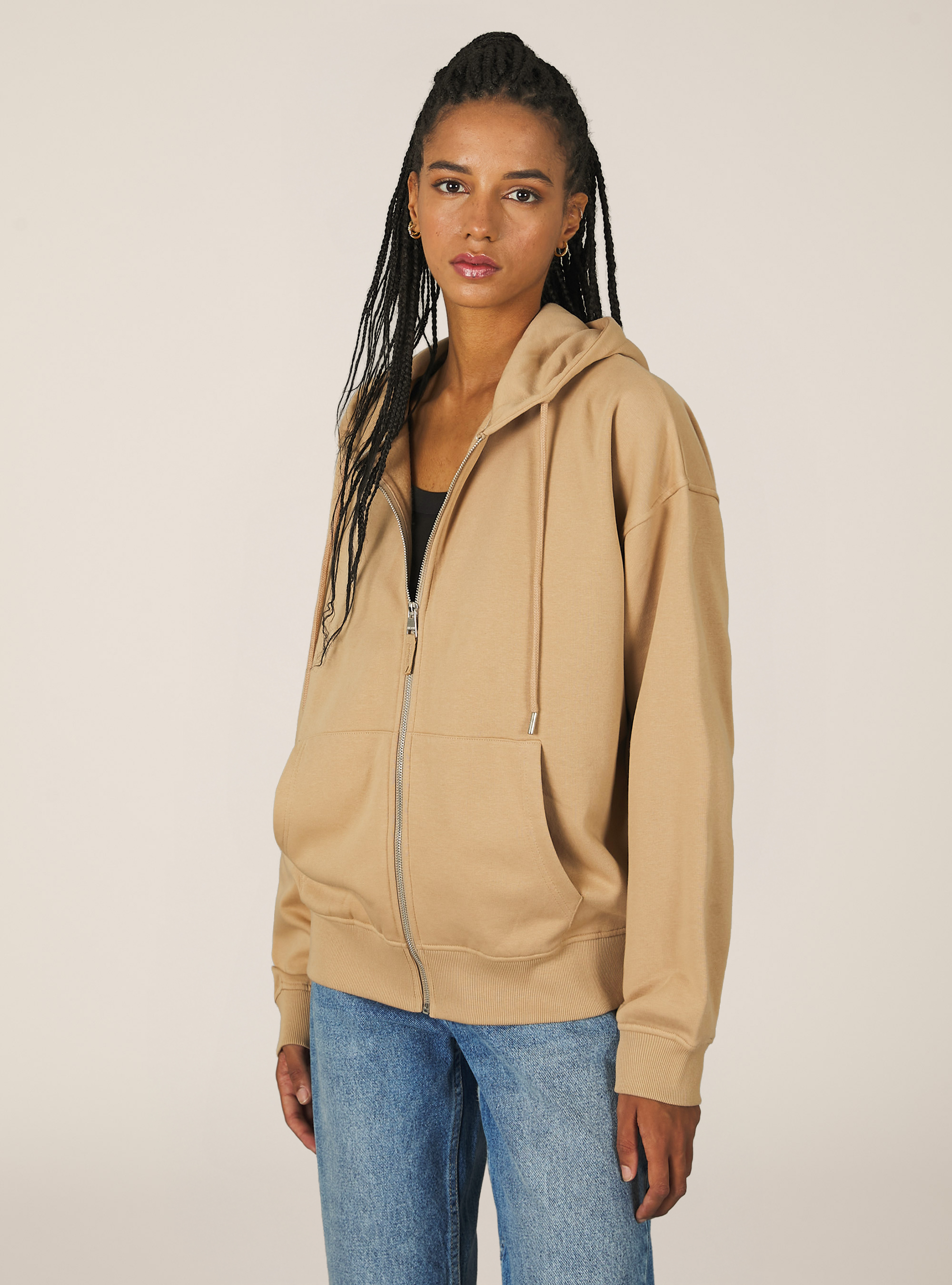 Cotton zip hoodie, BG2 BEIGE MEDIUM