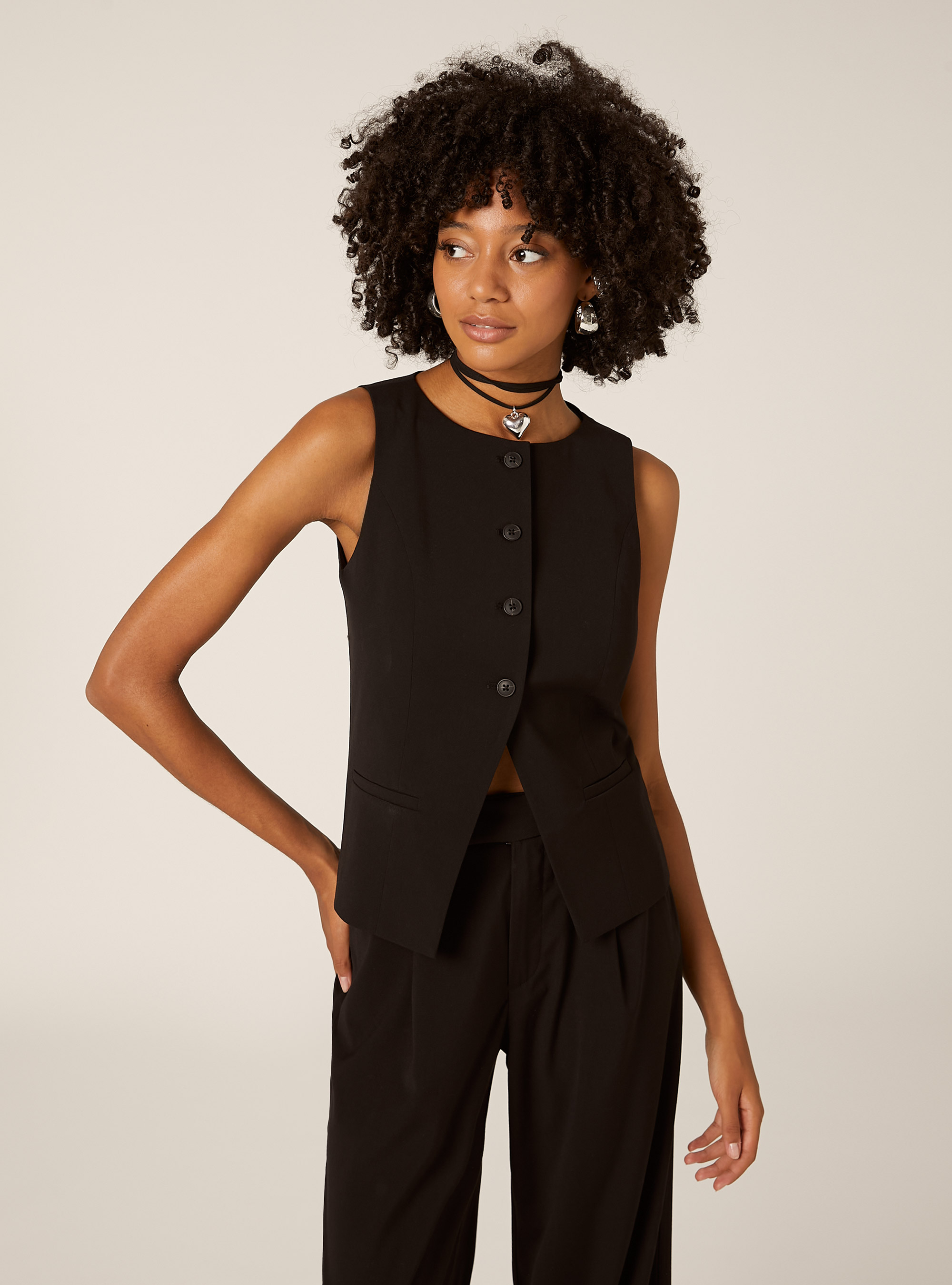 Chaleco regular con botones, BK1 BLACK