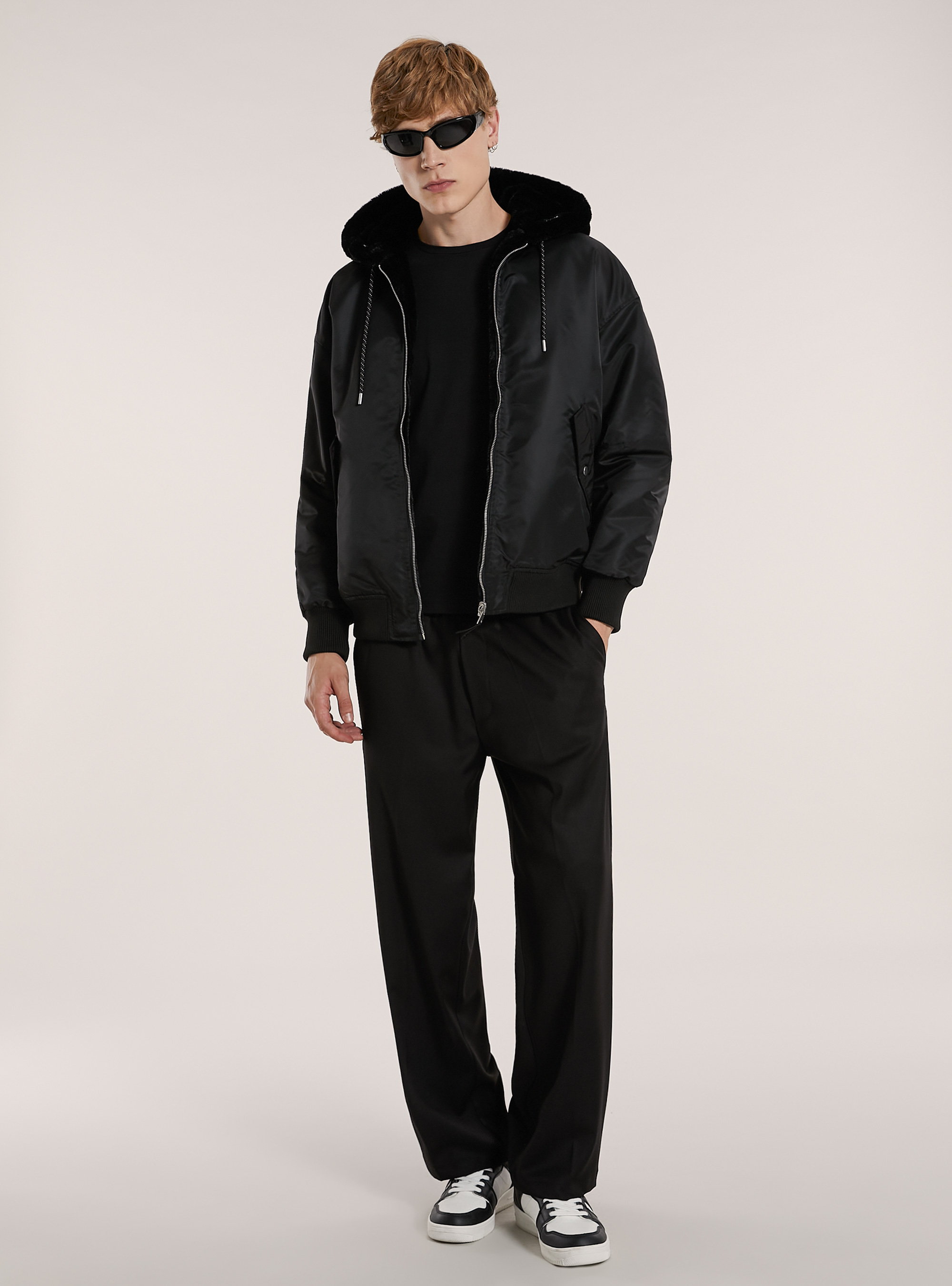 Giubbotto double face con cappuccio, BK1 BLACK