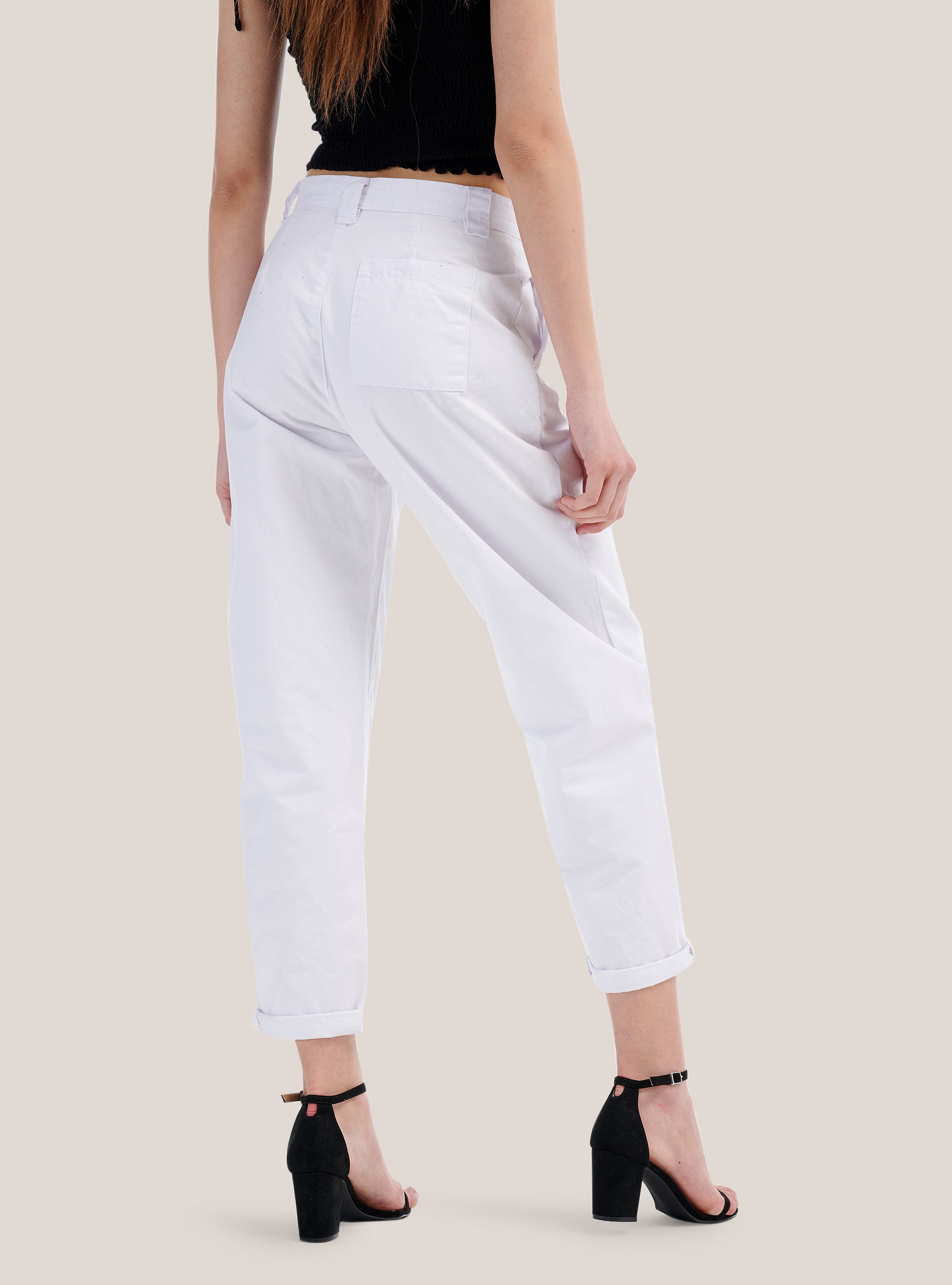 High-waist pleated trousers, WHITE