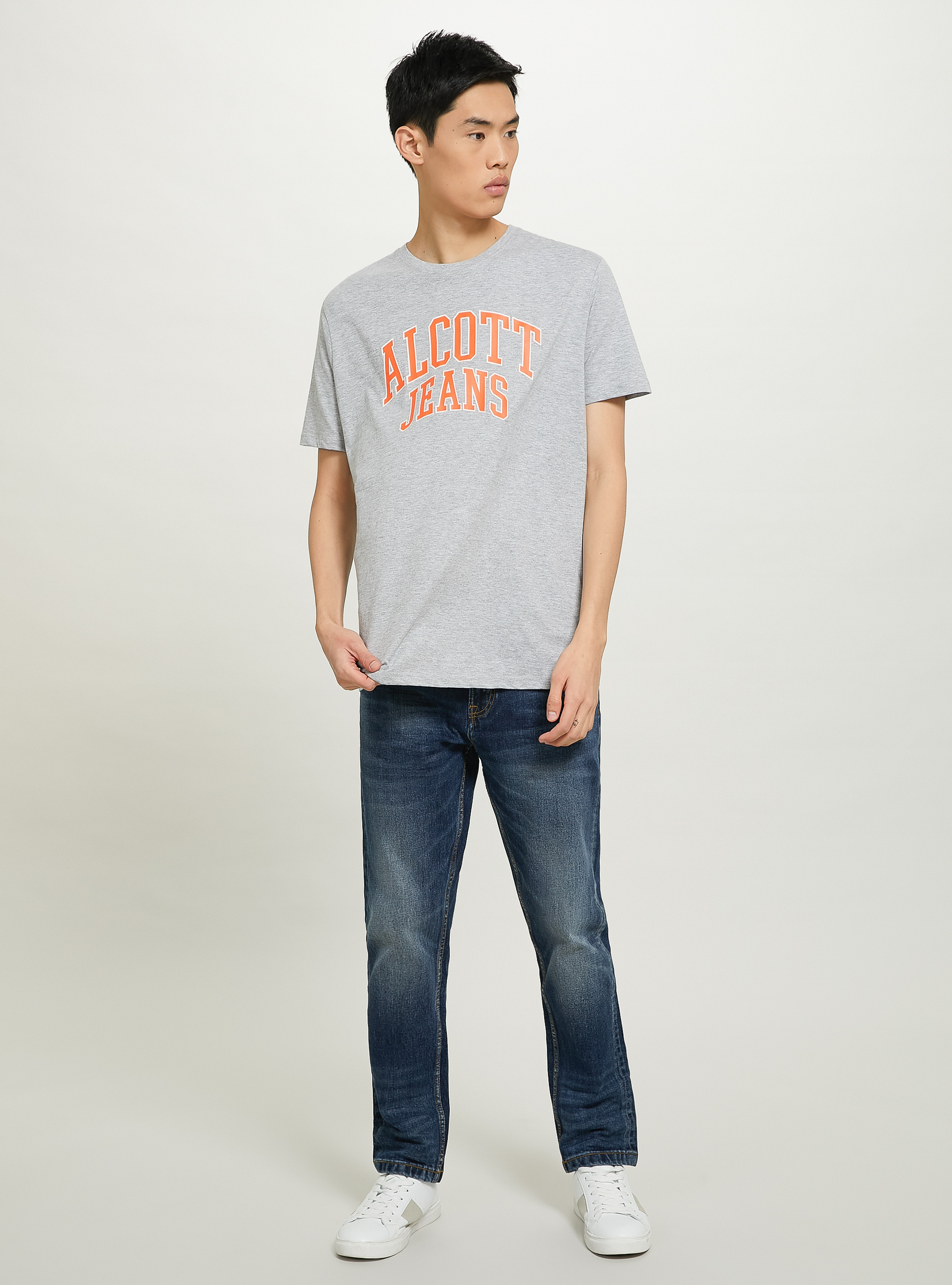 Cotton T-shirt with print, LIGHT GREY MELANGE