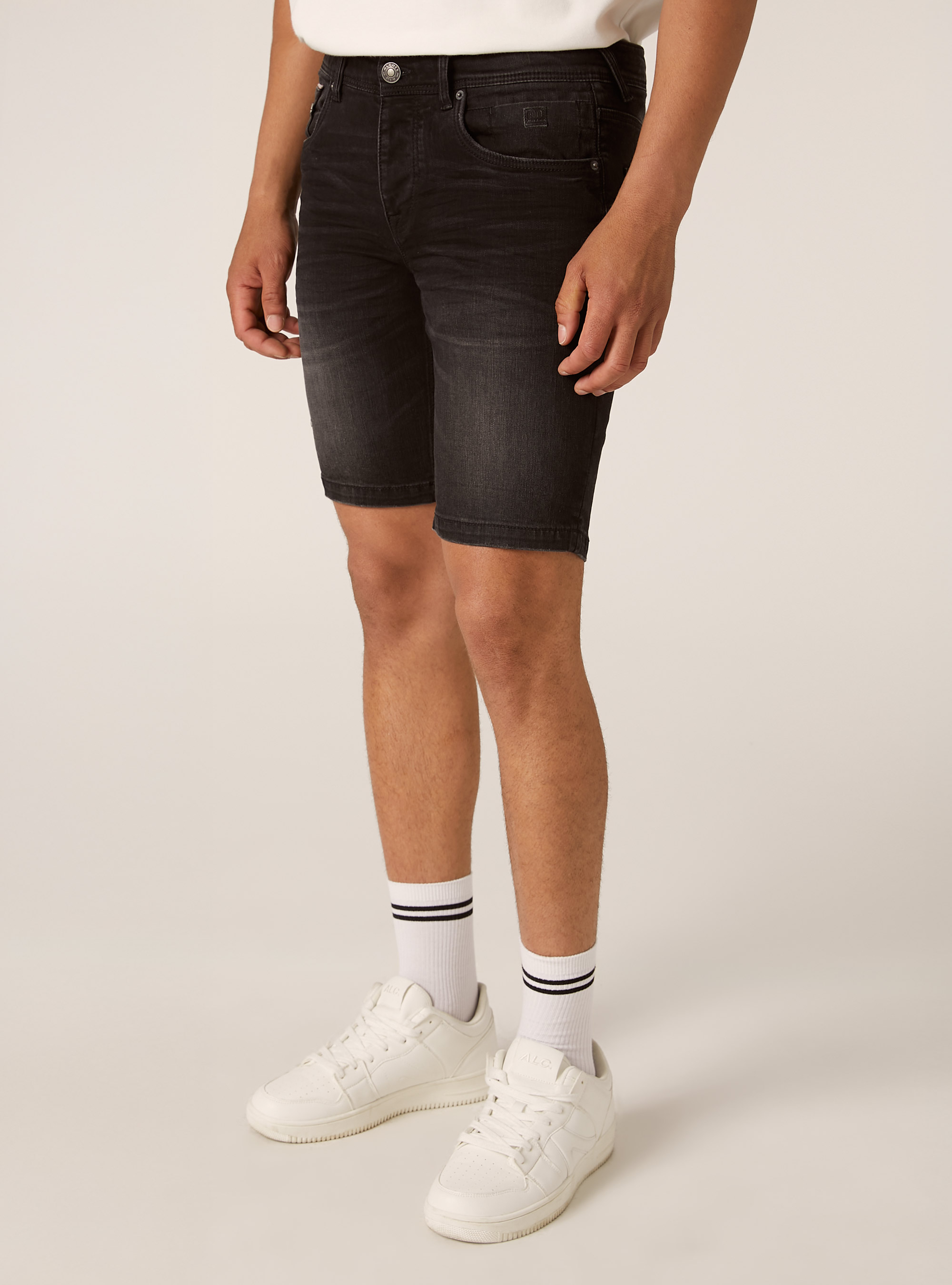Skinny Fit Denim Bermuda Shorts, D000 BLACK