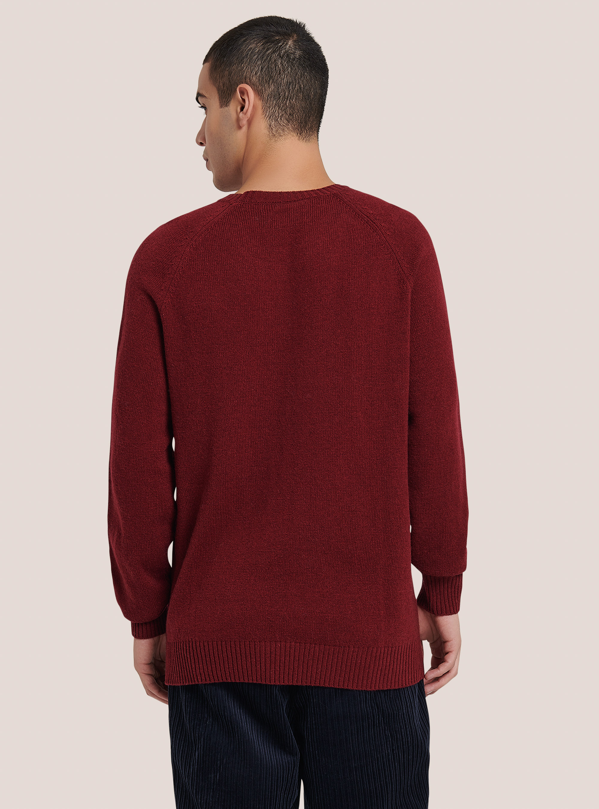 Wool blend crew-neck pullover, BORDEAUX