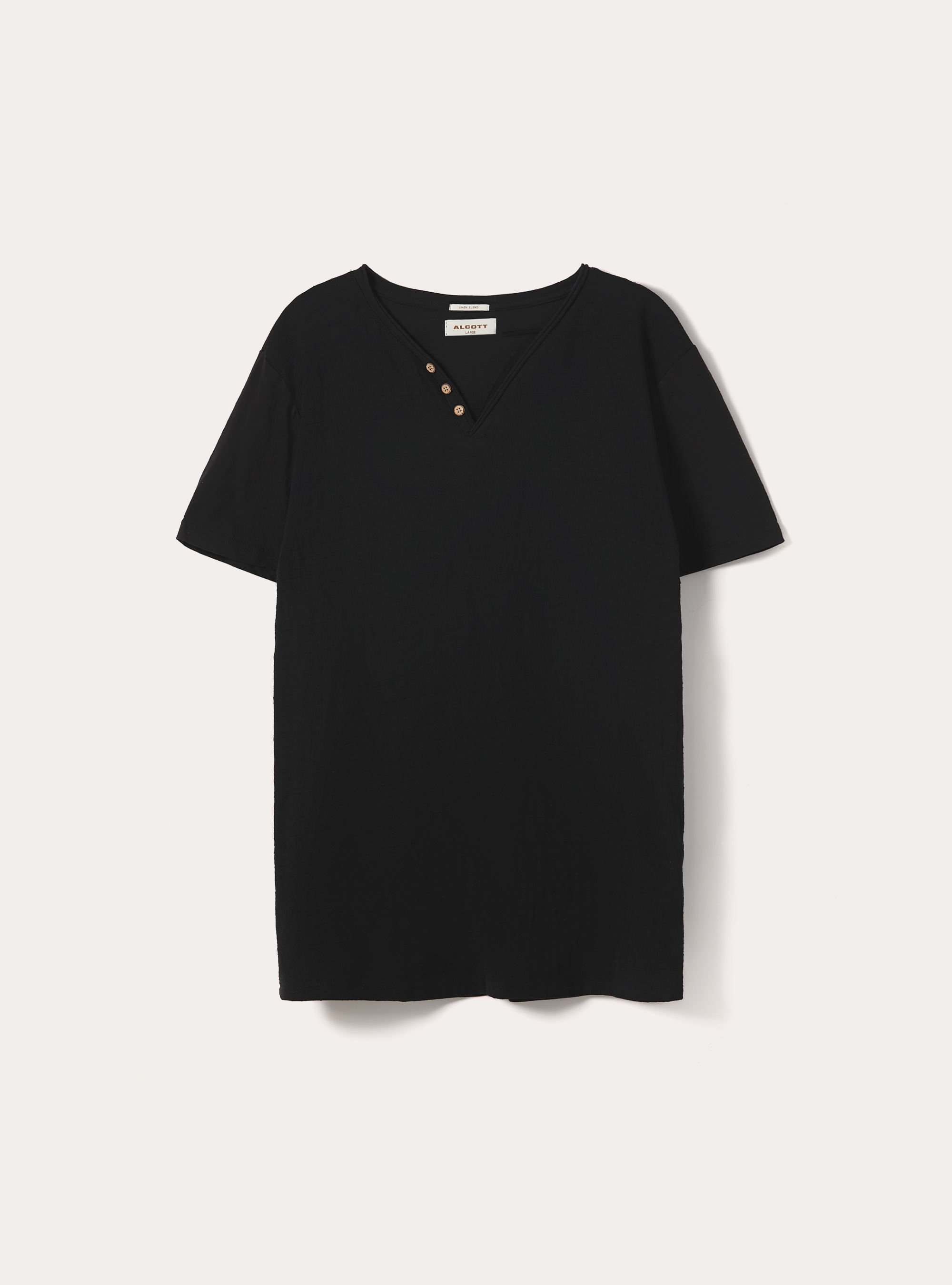 V-neck linen blend T-shirt, BK1 BLACK
