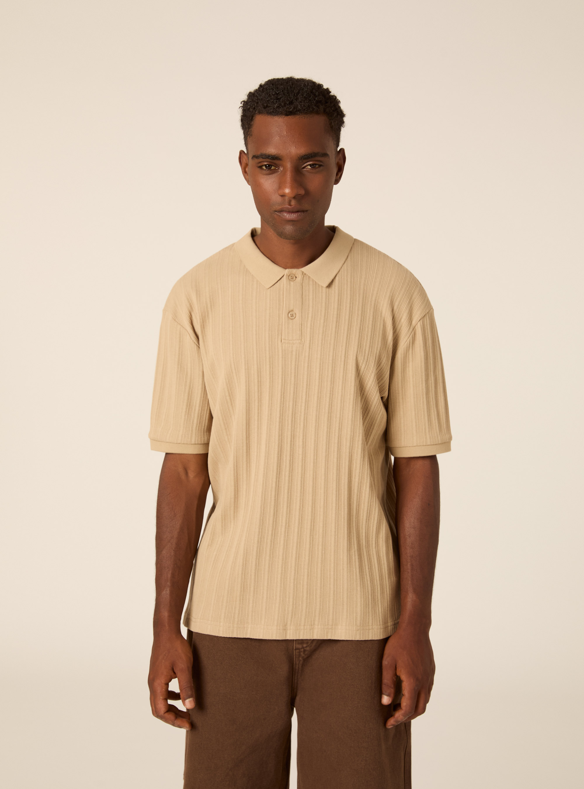 Polo en Jersey Structur&eacute; Coupe Regular Fit, BG2 BEIGE MEDIUM