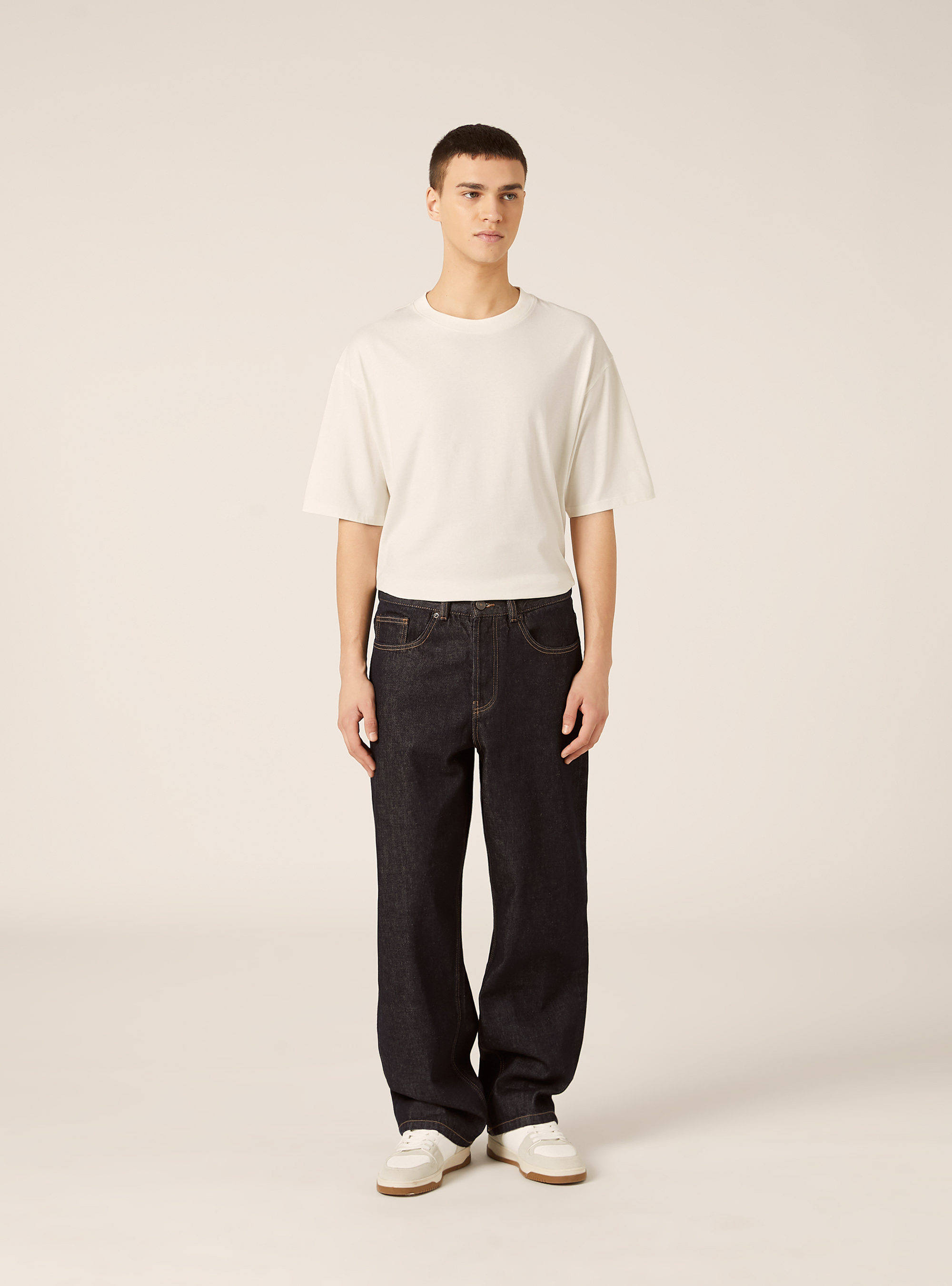 Pantaloni straight fit in denim, D001 DEEP BLUE