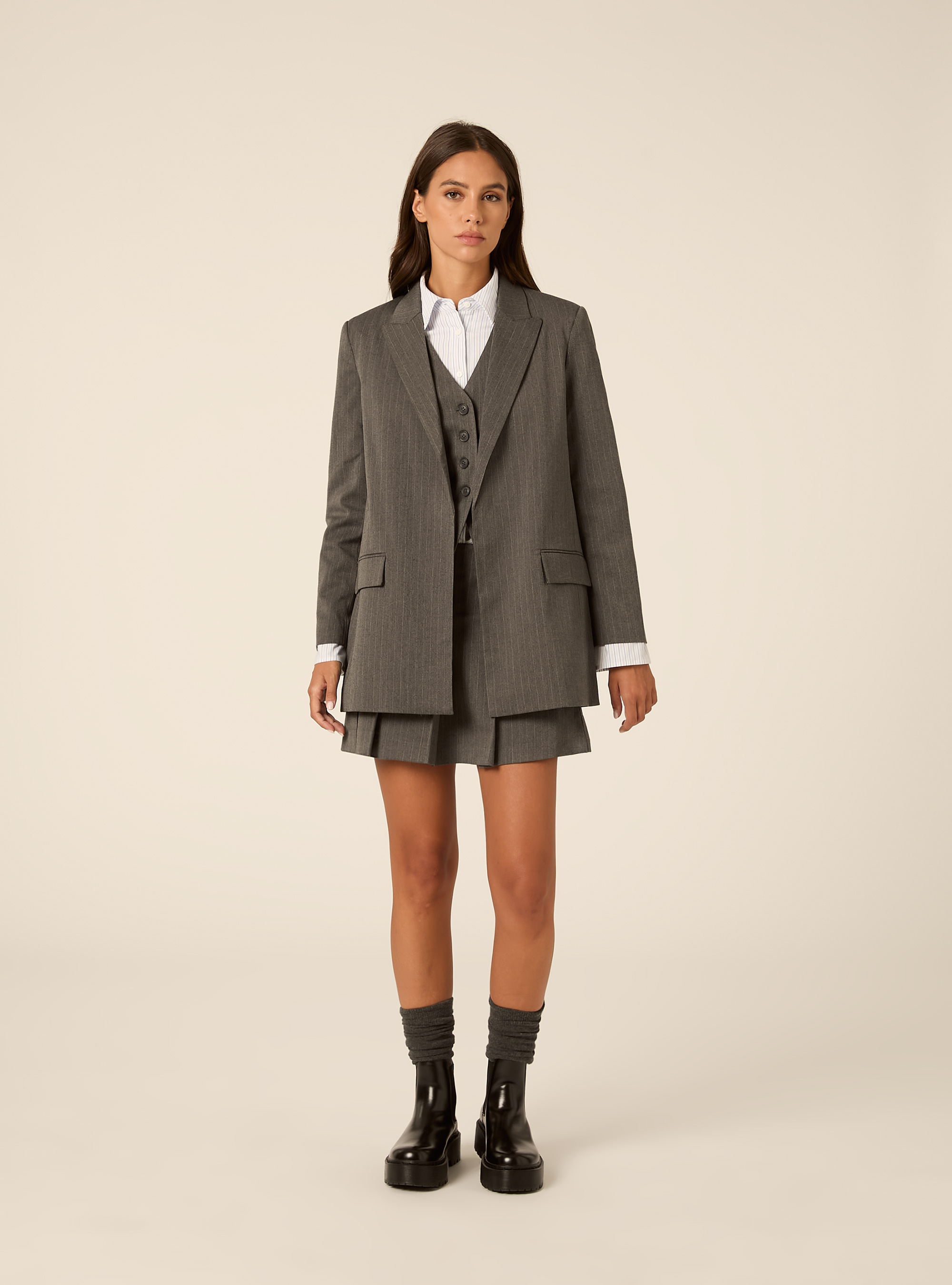 Long tailored blazer with micro pattern, MGY1 GREY MEL DARK
