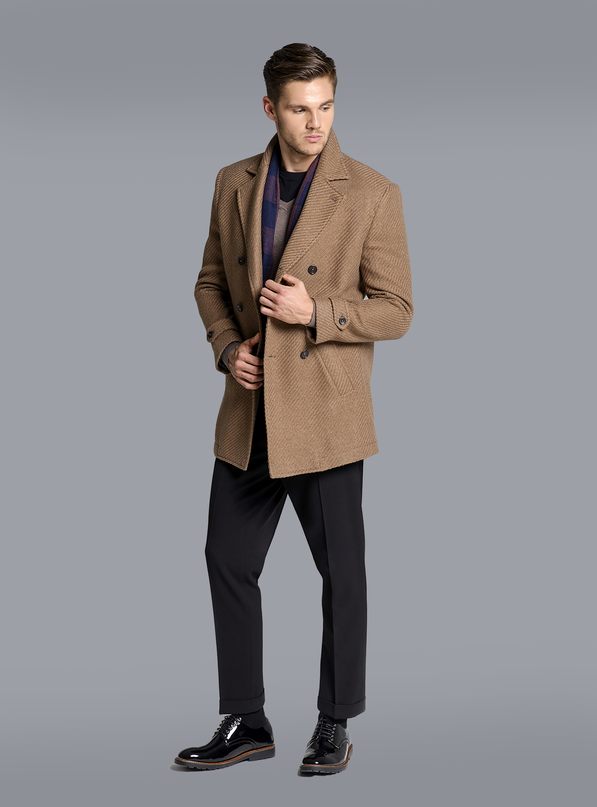 DOUBLE BREASTED WOOL JACKET, CAMEL