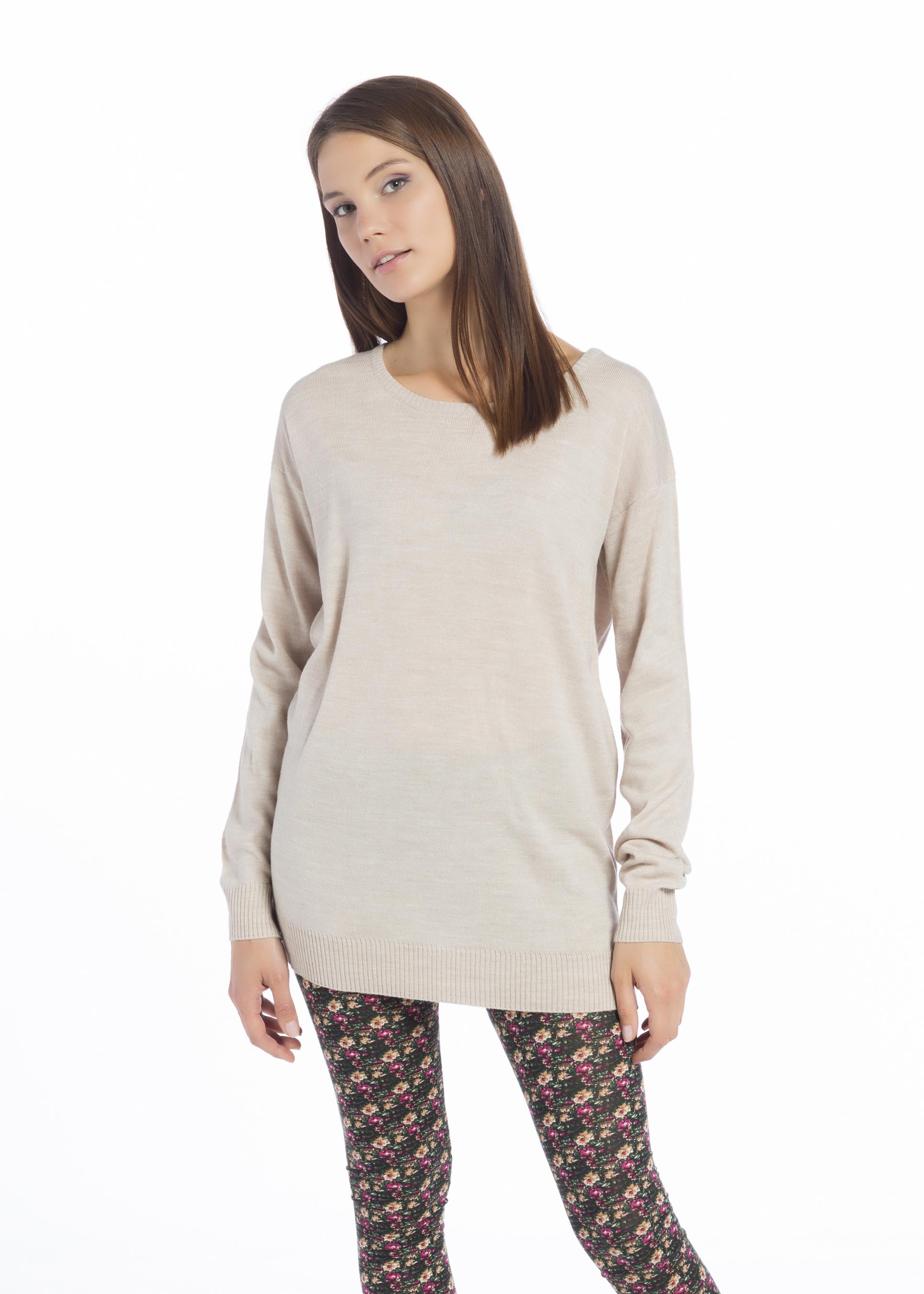 Crew-neck pullover, C0575 BEIGE